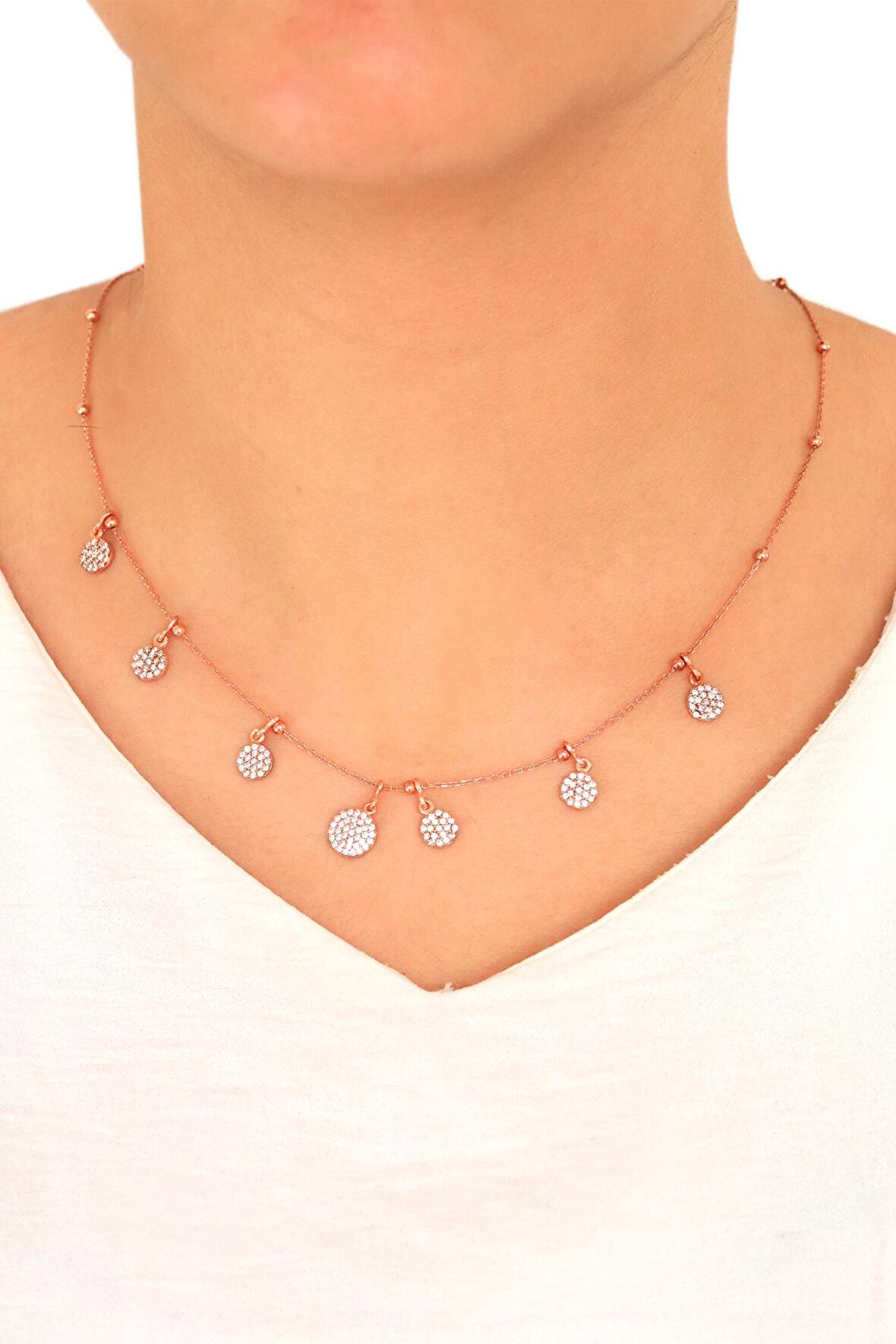 Zirkon Taşlı Rose Kaplama Kadın Gümüş Şans Kolyesi