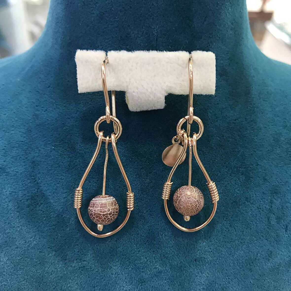 Akik Taşlı Rose Kaplama Kadın Gümüş Küpe