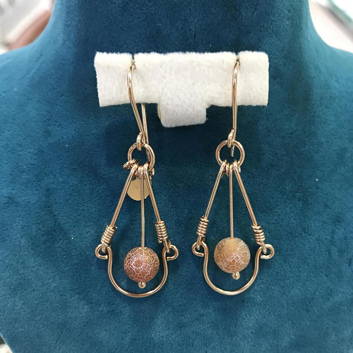 Akik Taşlı Rose Kaplama Kadın Gümüş Küpe