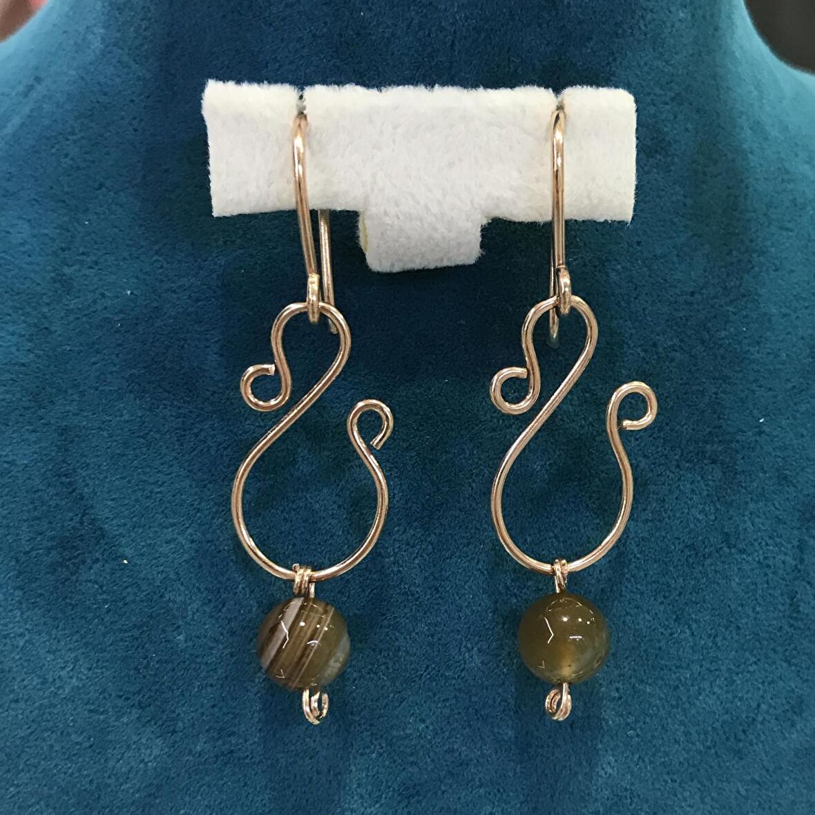 Akik Taşlı Rose Kaplama Kadın Gümüş Küpe