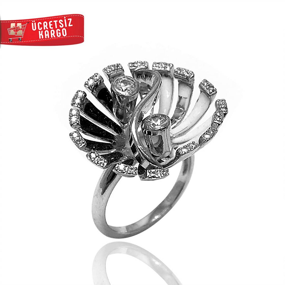 Ying Yang Tasarım Gümüş Zirkon Yüzük