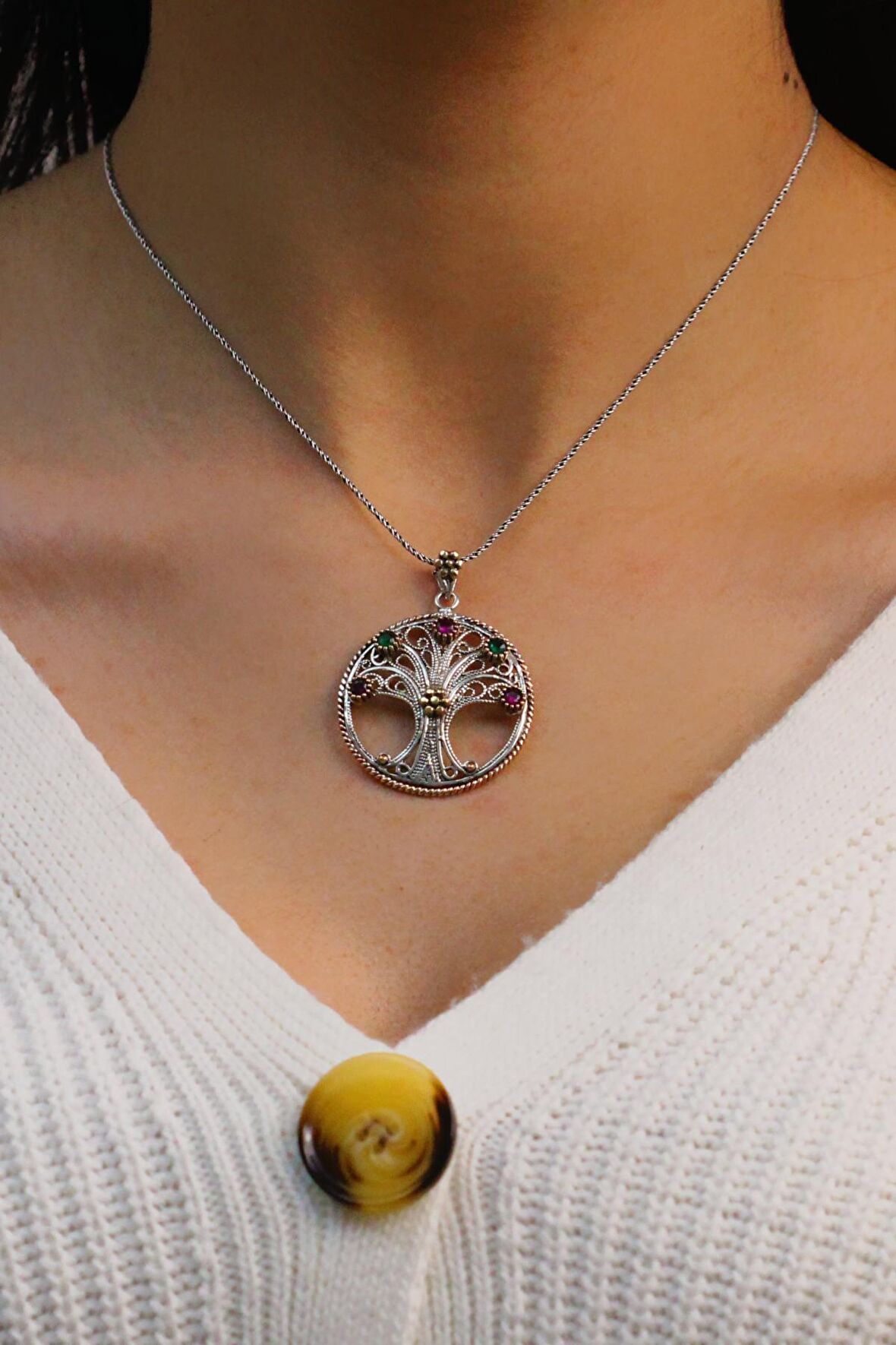 Hayat Ağacı Model Kadın Telkari Gümüş Kolye