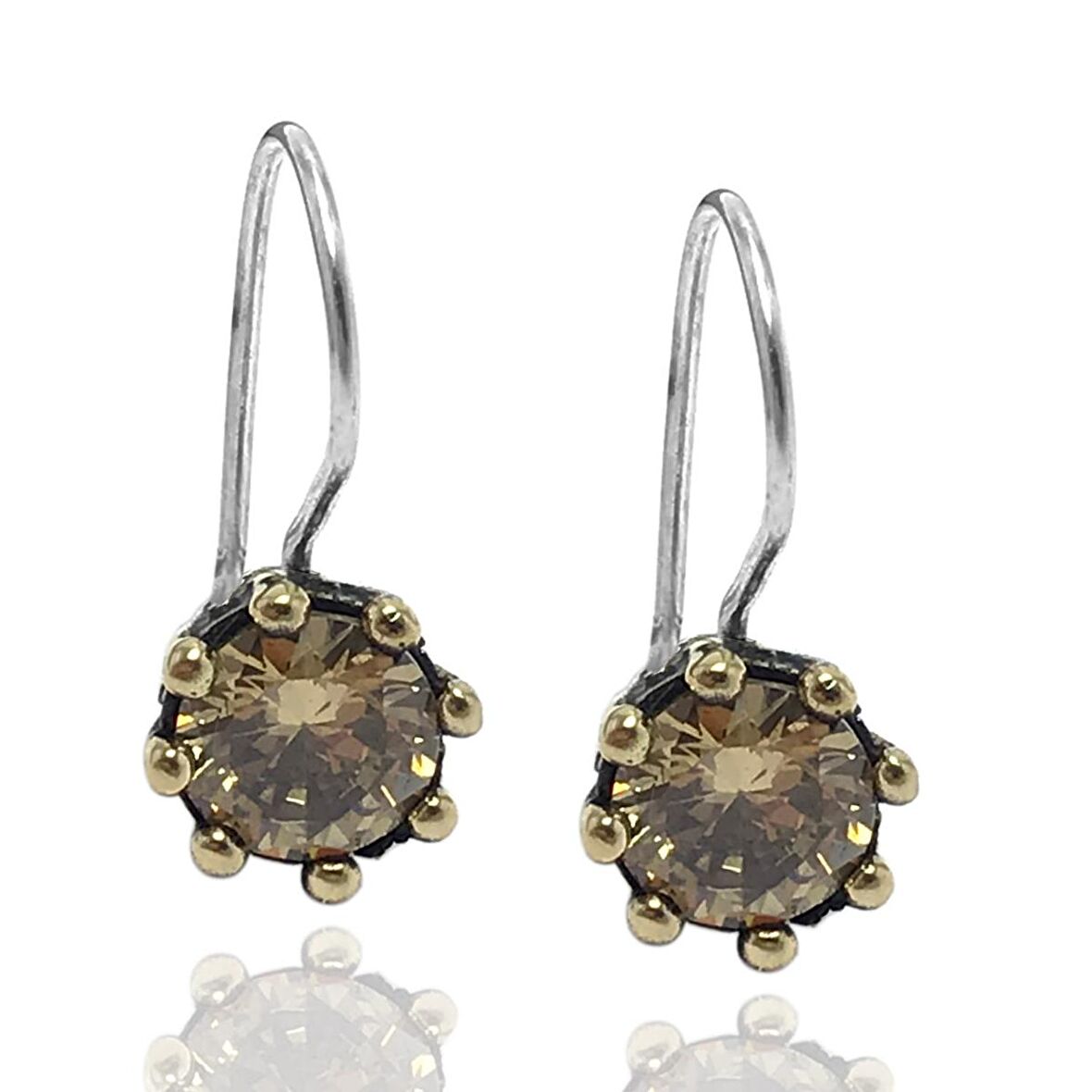 Sitrin Taşlı Yuvarlak Otantik Kadın Gümüş Küpe