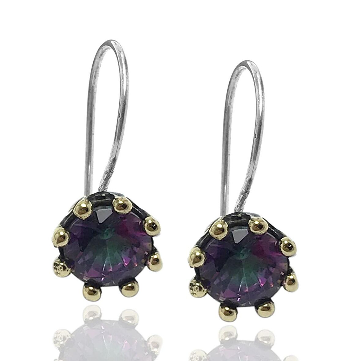 Topaz Taşlı Yuvarlak Otantik Bayan Gümüş Küpe