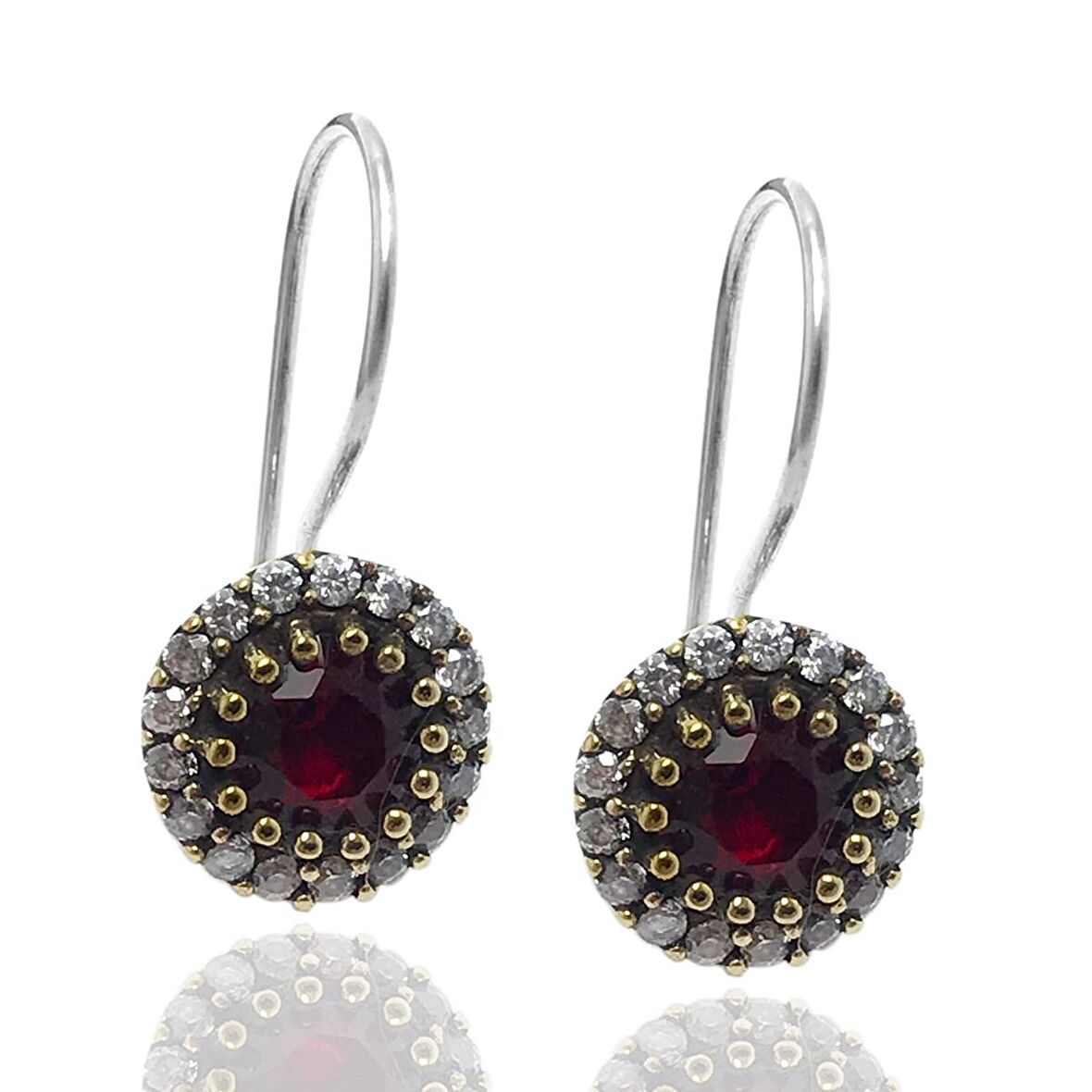 Yakut Taşlı Zirkon Süsleme Otantik Kadın Gümüş Küpe