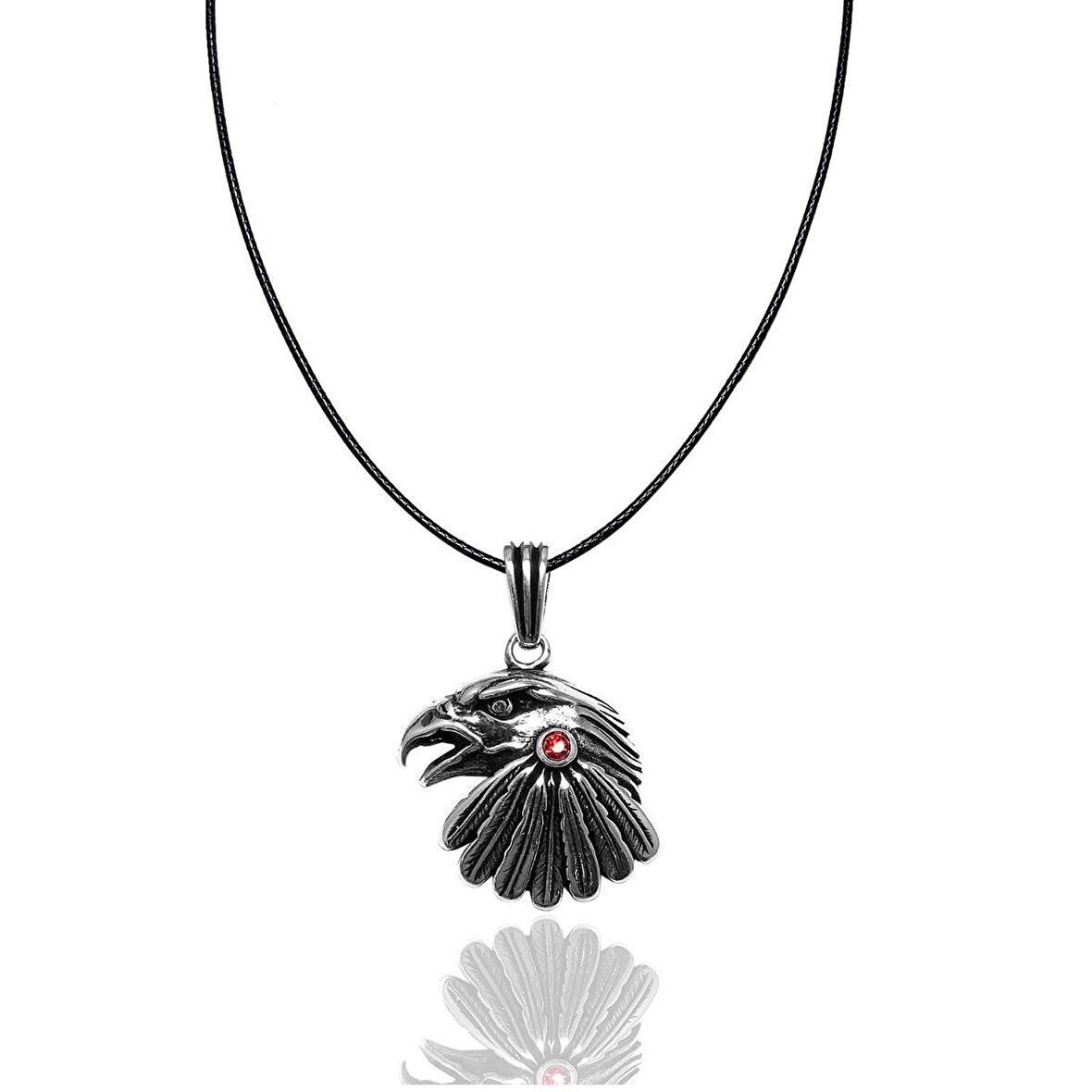 Kartal Başlı Model Deri Zincirli Erkek Kadın Gümüş Kolye Ucu