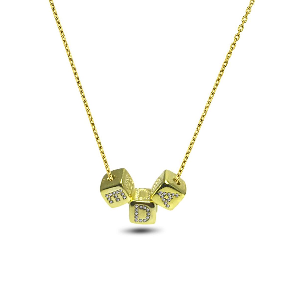 Zirkon Taşlı Altın Kaplama 3 harf Gümüş Kolye