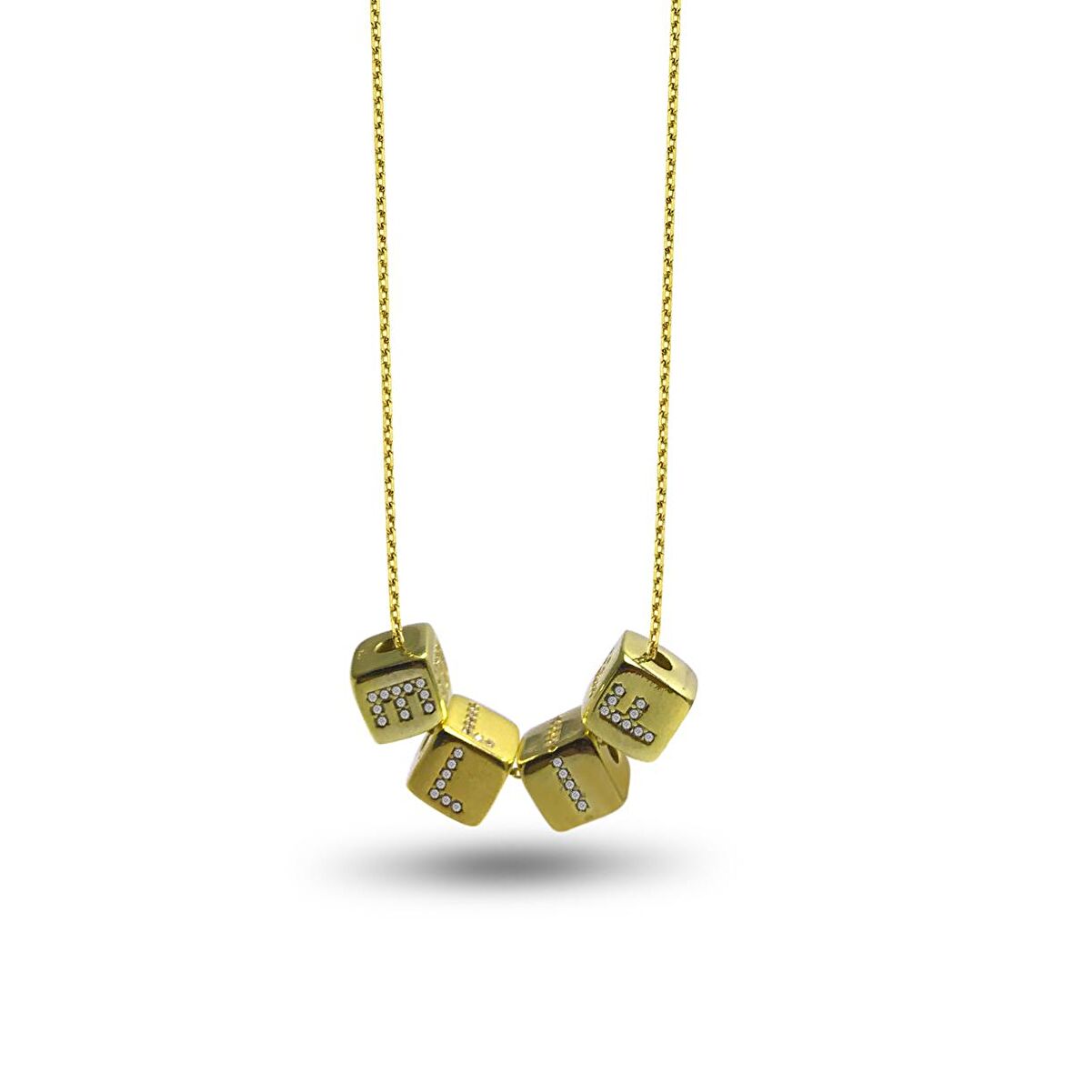 Zirkon Taşlı Altın Kaplama 4 harf Gümüş Kolye