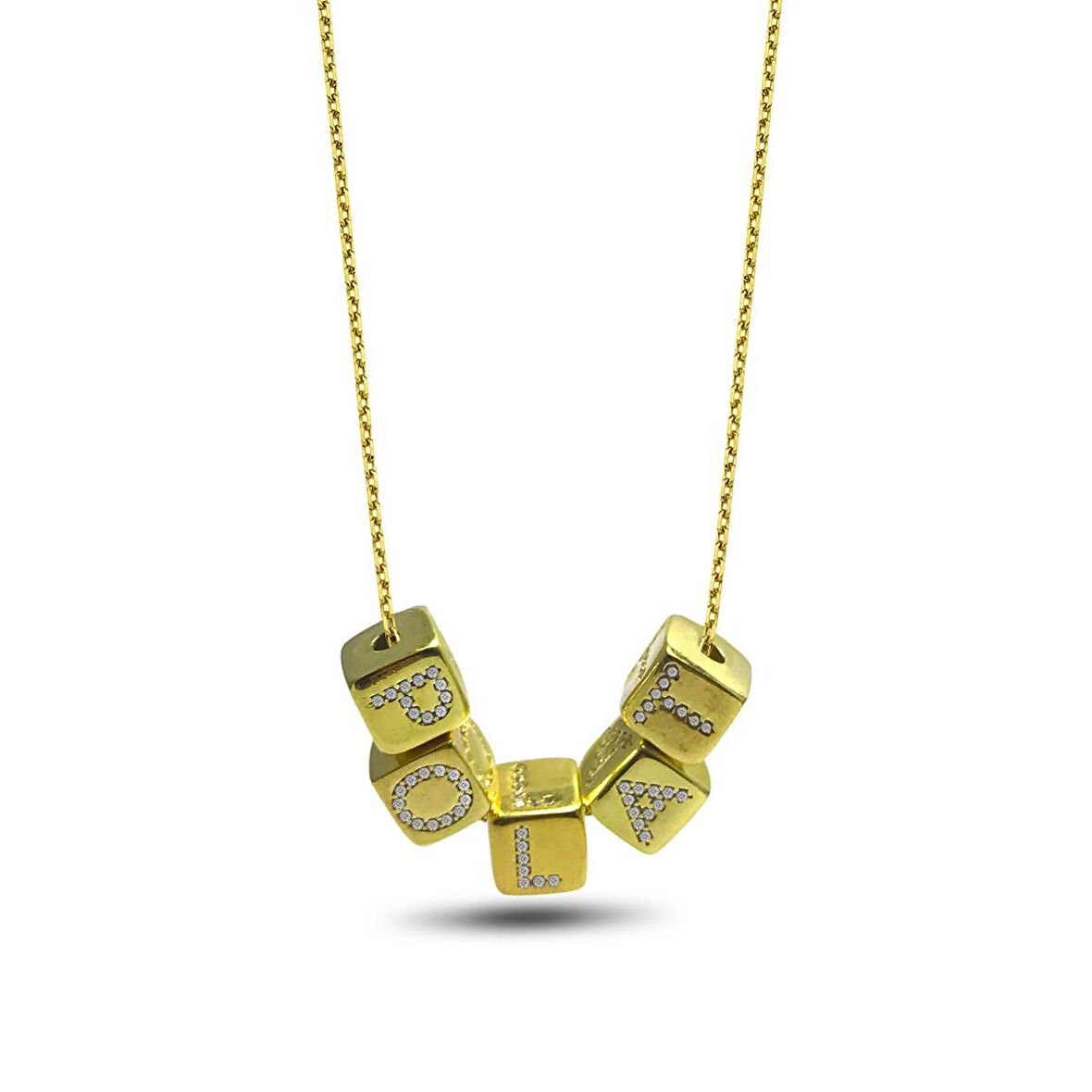 Zirkon Taşlı Altın Kaplama 5 harf Gümüş Kolye