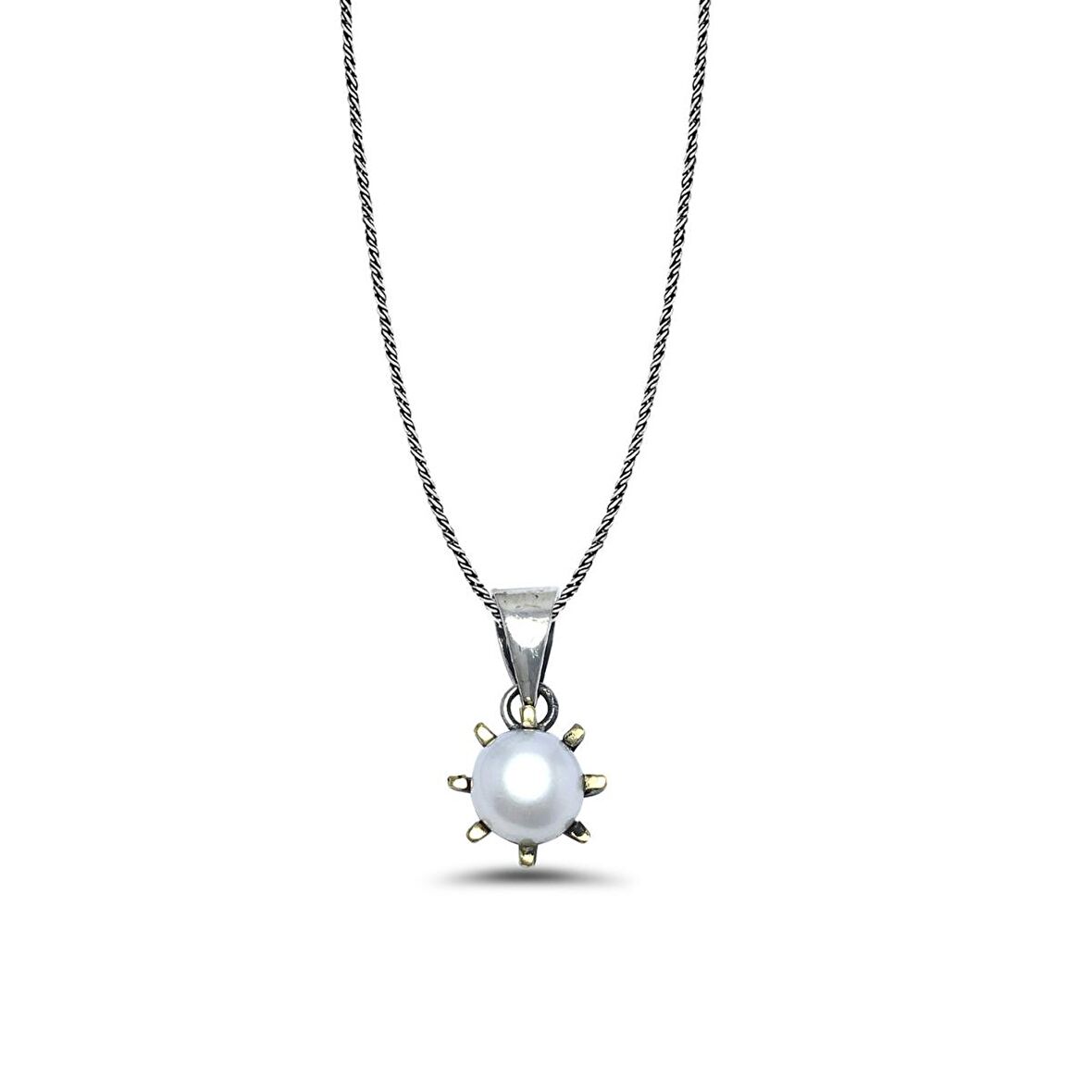 İnci Taşlı  Otantik Kadın Gümüş Kolye