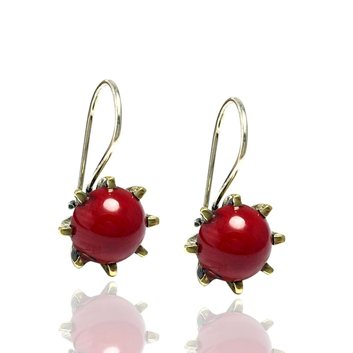 Mercan Taşlı Otantik Kadın Gümüş Küpe