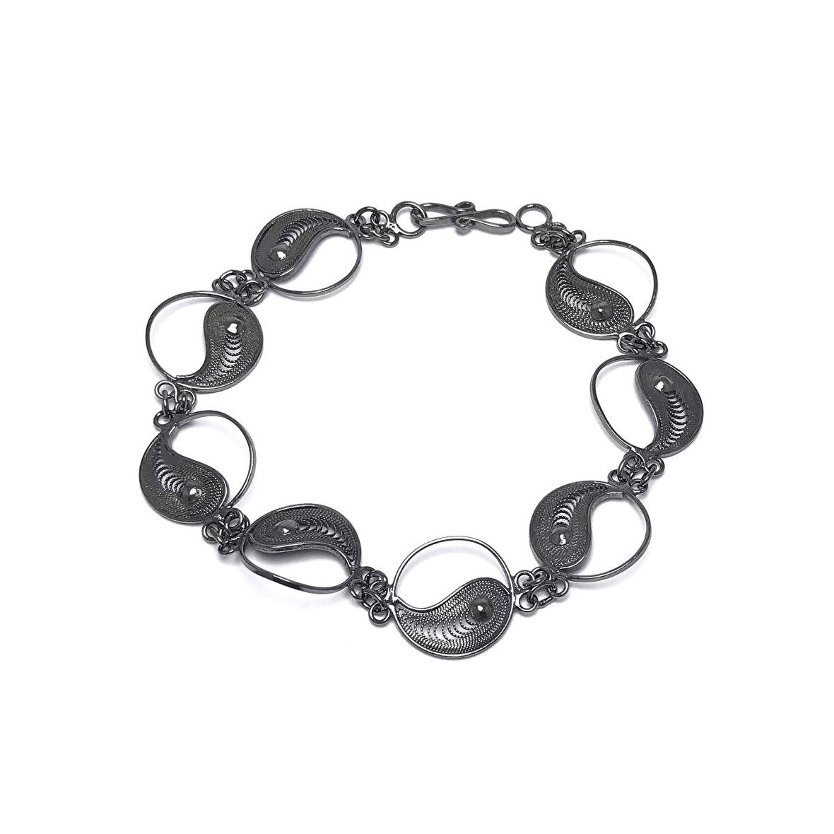 Ying Yang Model Oksitli Telkari Kadın Gümüş Bileklik