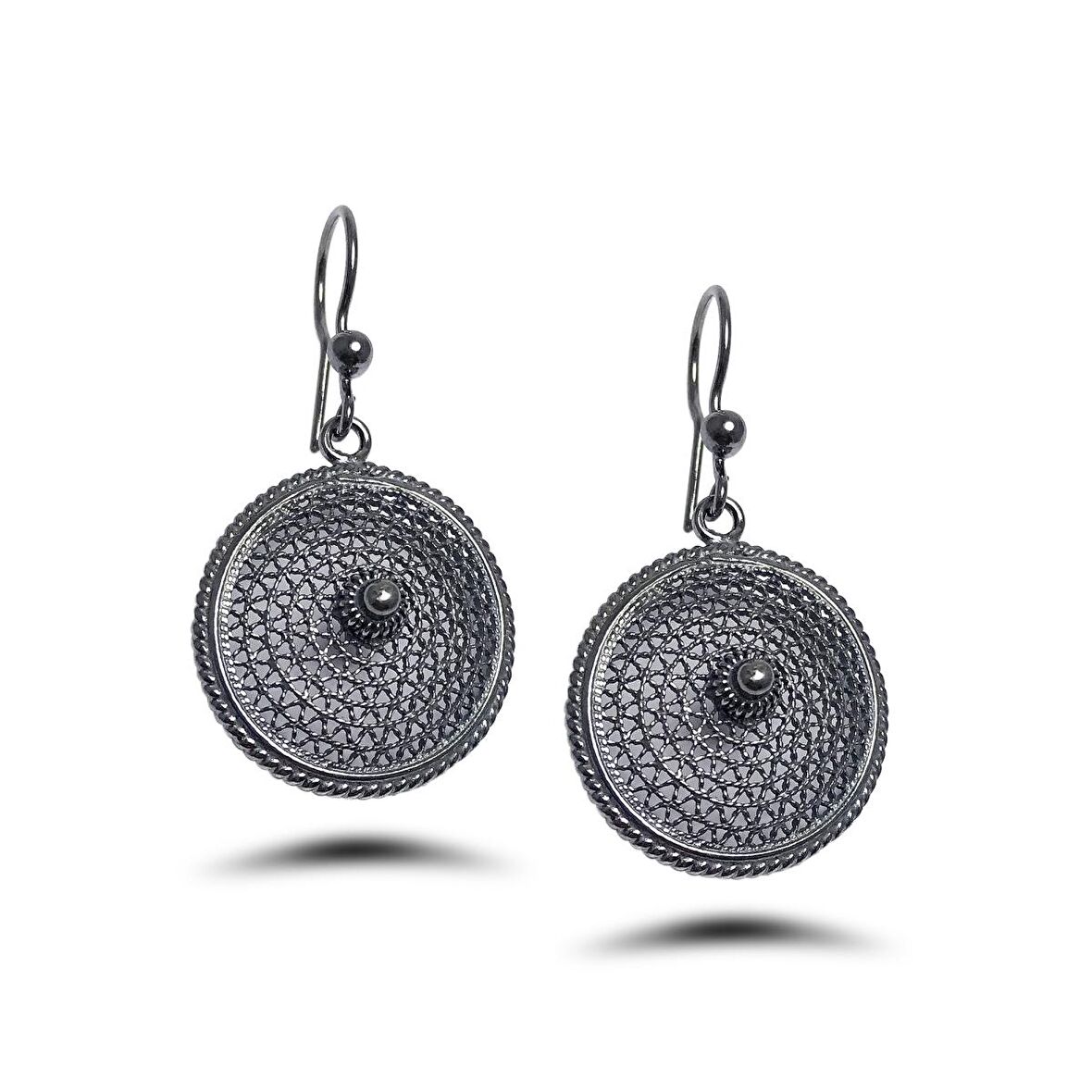 Yuvarlak Model Oksitli Telkari Gümüş Küpe