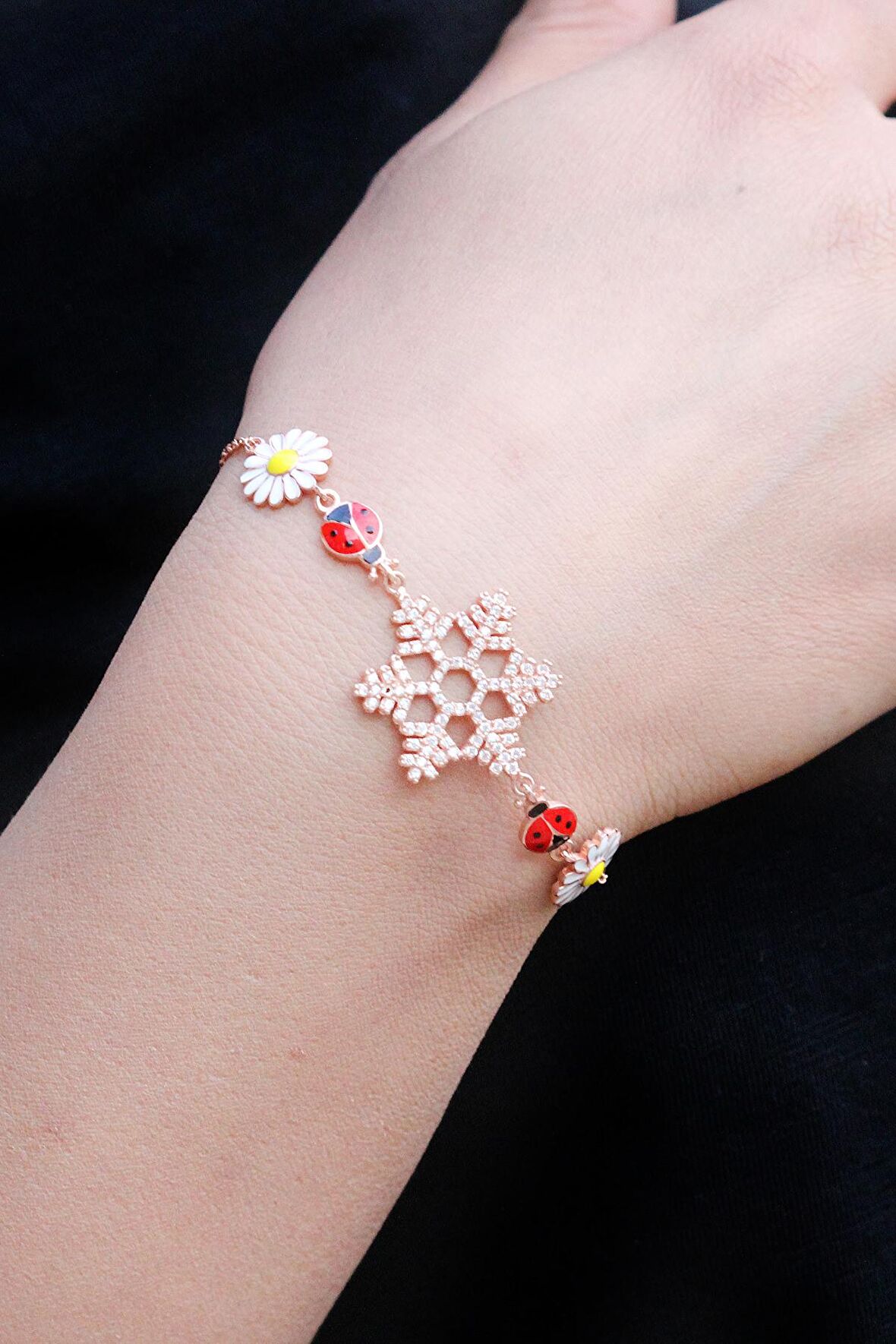 Kar Tanesi Model Rose Kaplama Kadın Gümüş Bileklik