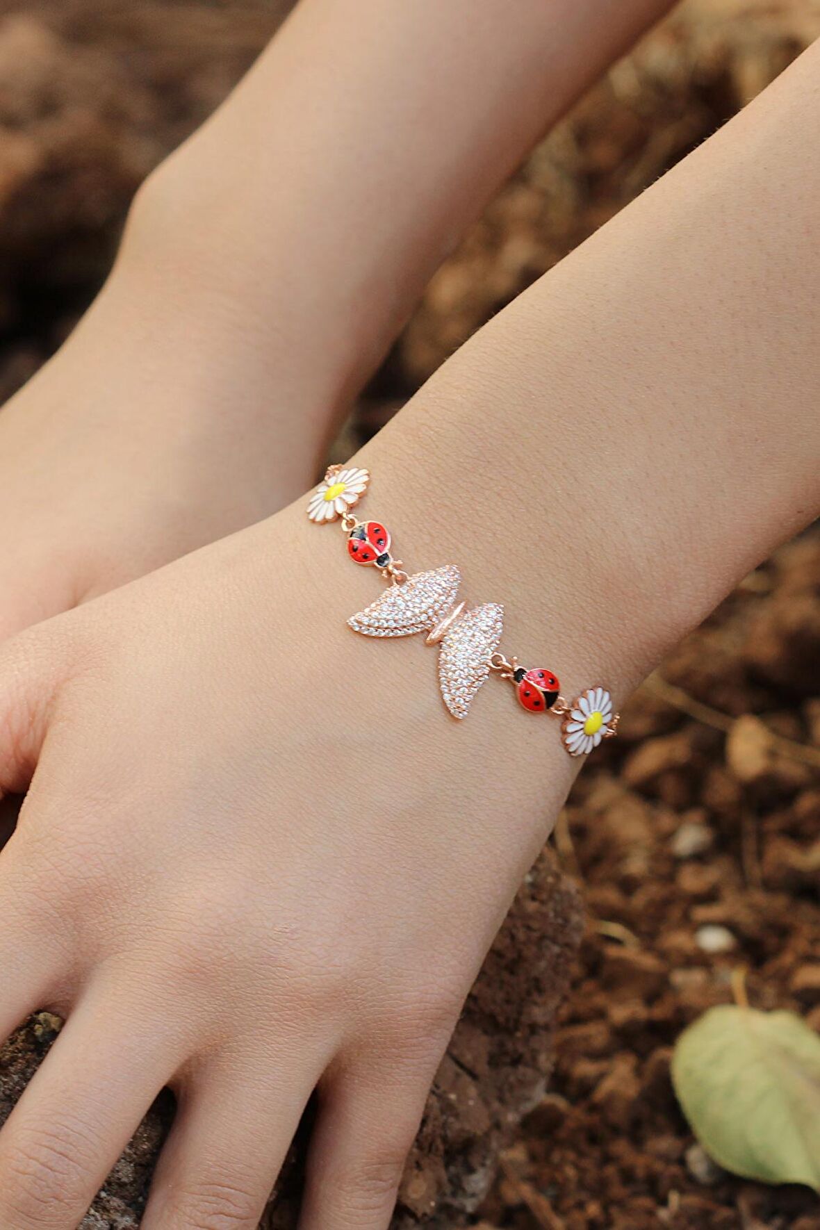 Kelebek Model Rose Kaplama Bayan Gümüş Bileklik