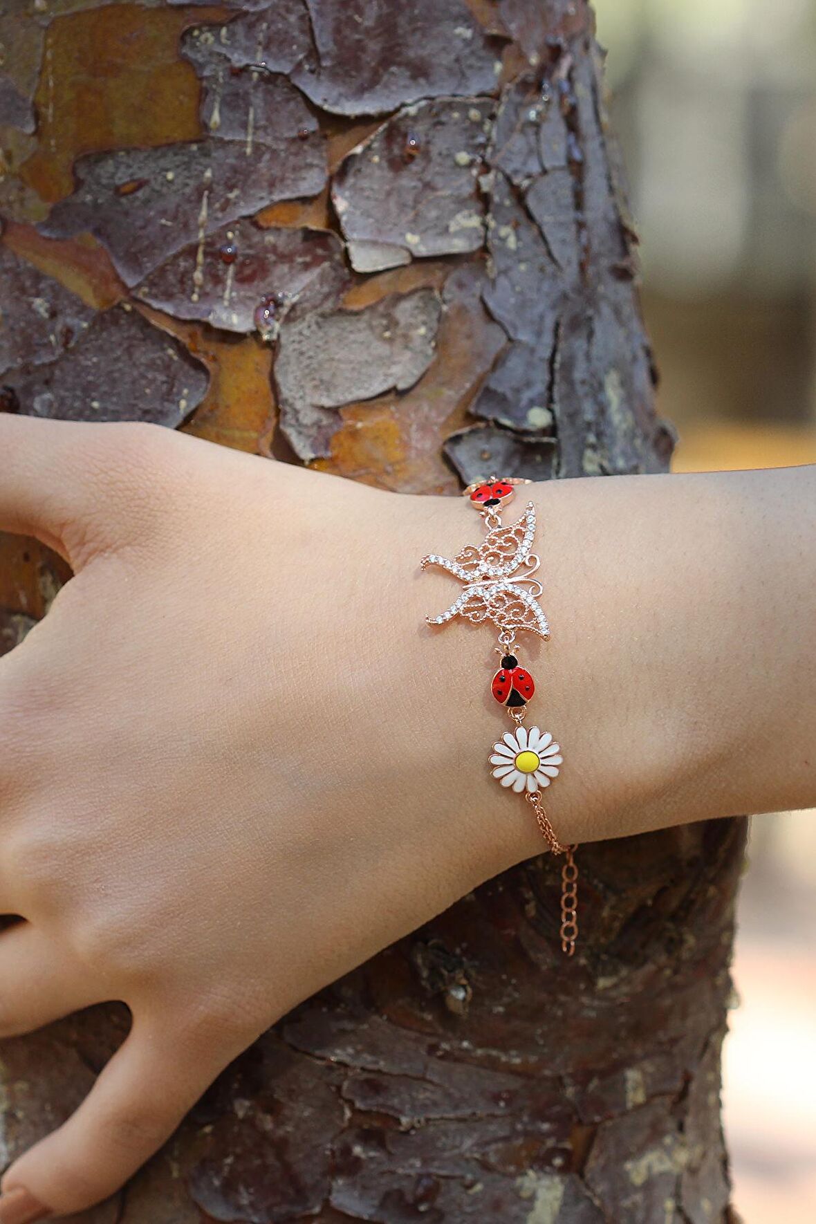 Kelebek Model Rose Kaplama Bayan Gümüş Bileklik