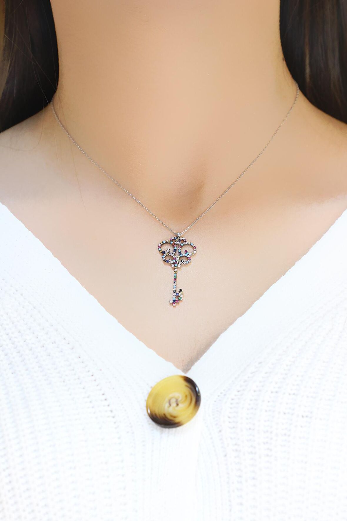 Kalbimin Anahtarı Model Hayalet Gümüş Kolye