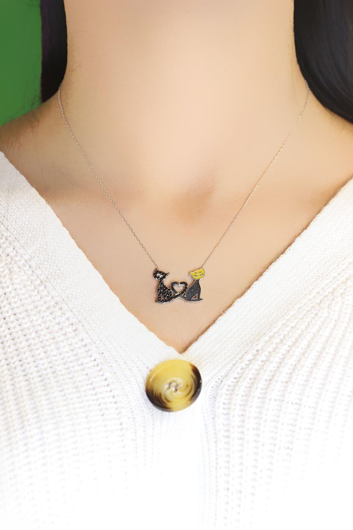 Kedi Model Hayalet Gümüş Kolye