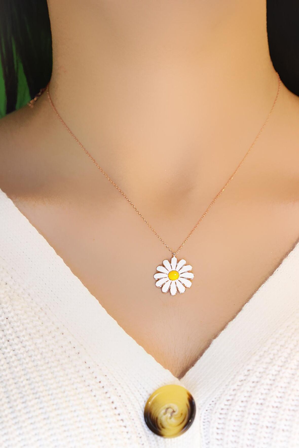 Papatya Model Hayalet Gümüş Kolye