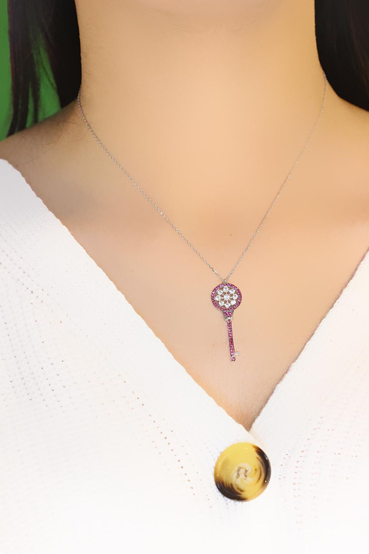 Anahtar Model Hayalet Gümüş Kolye