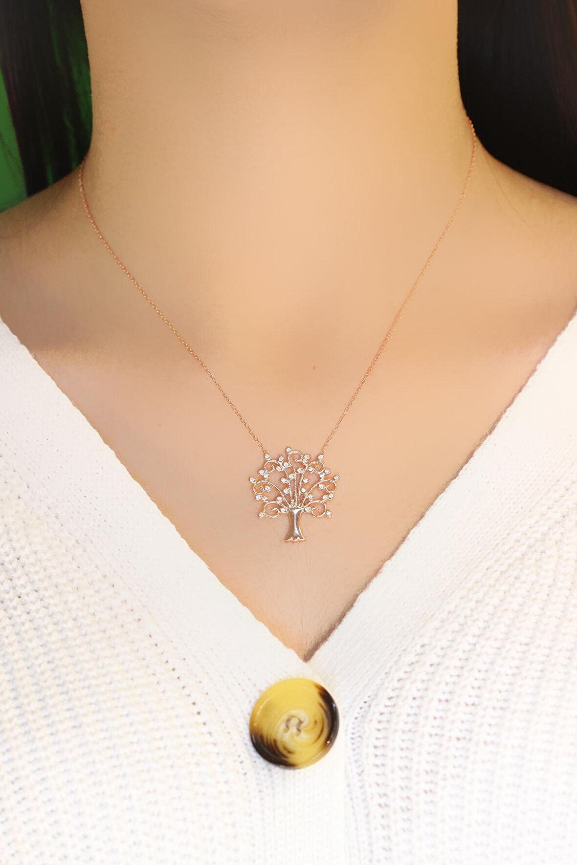 Hayat Ağacı Model Hayalet Gümüş Kolye