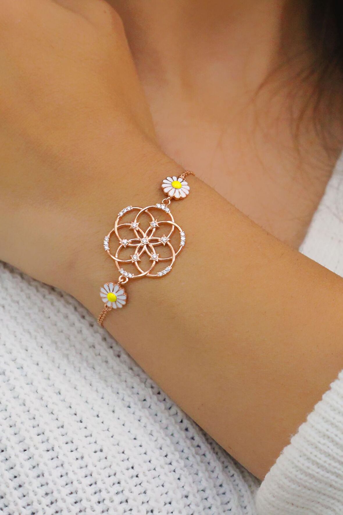 Papatya Model Roslu Gümüş Bileklik