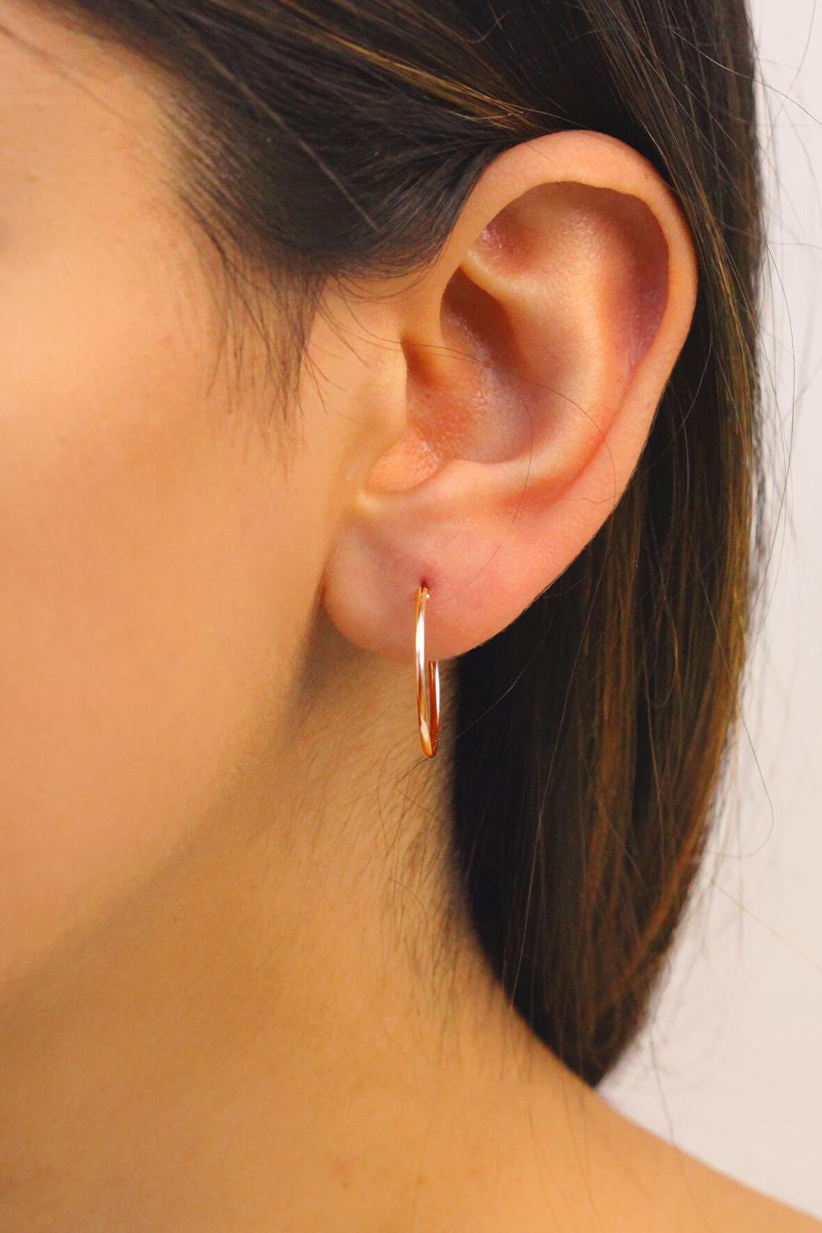 Halka Model Rose Kaplama Kadın Gümüş Küpe 21mm (XXL)