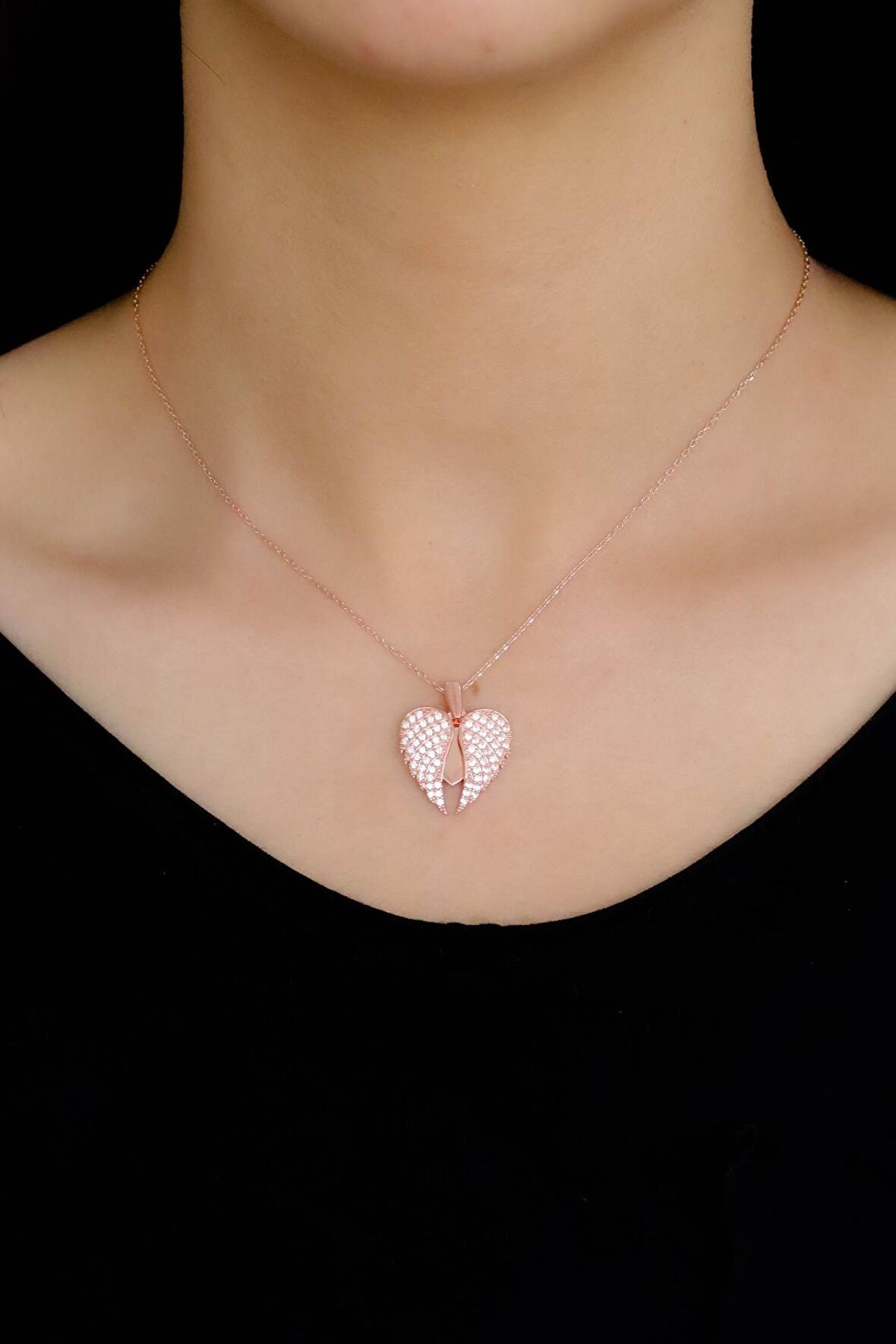 Açılır Kalp Tasarım Rose Hayalet Gümüş Kolye