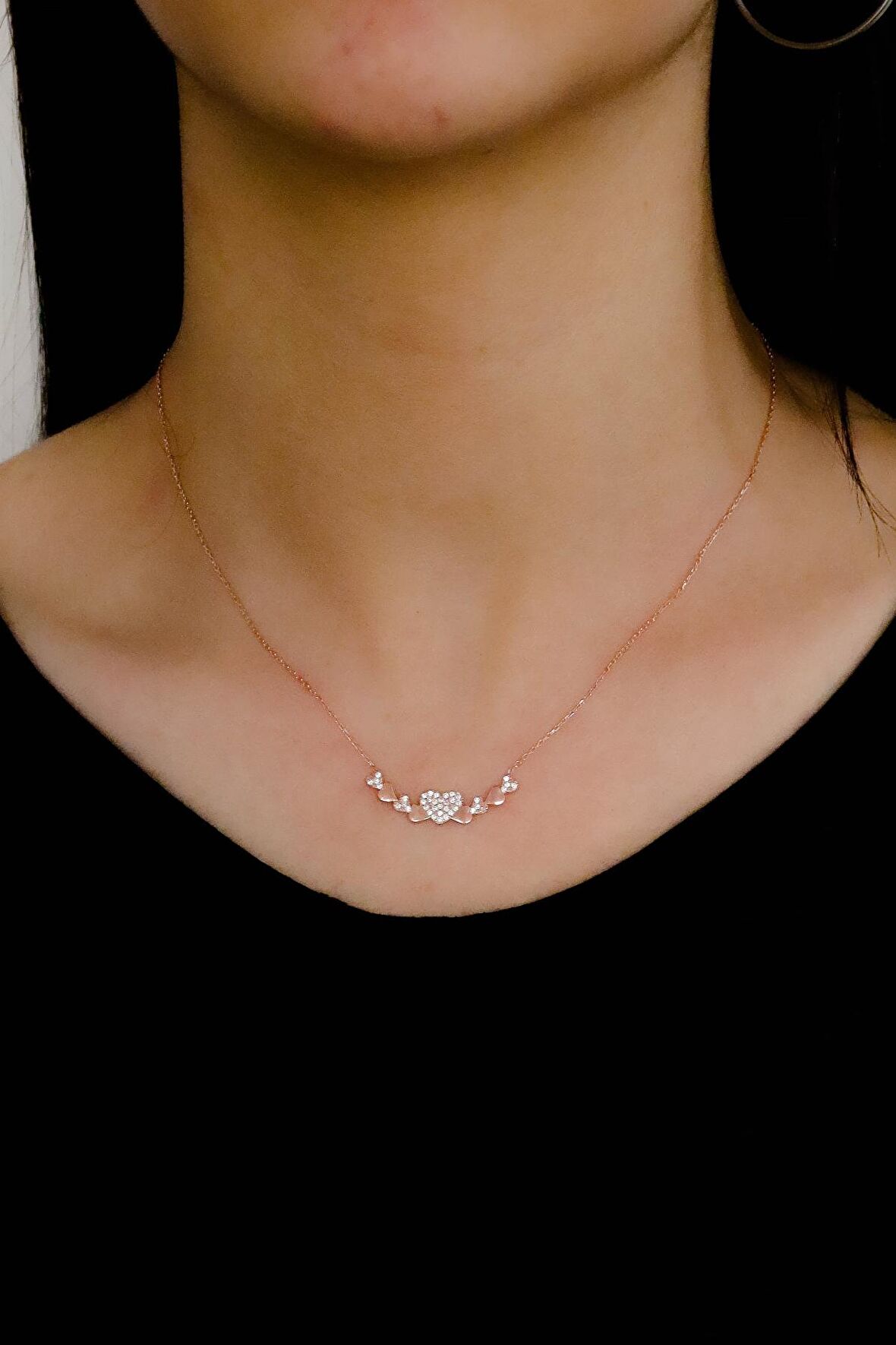 Kalp Tasarım Rose Hayalet Gümüş Kolye