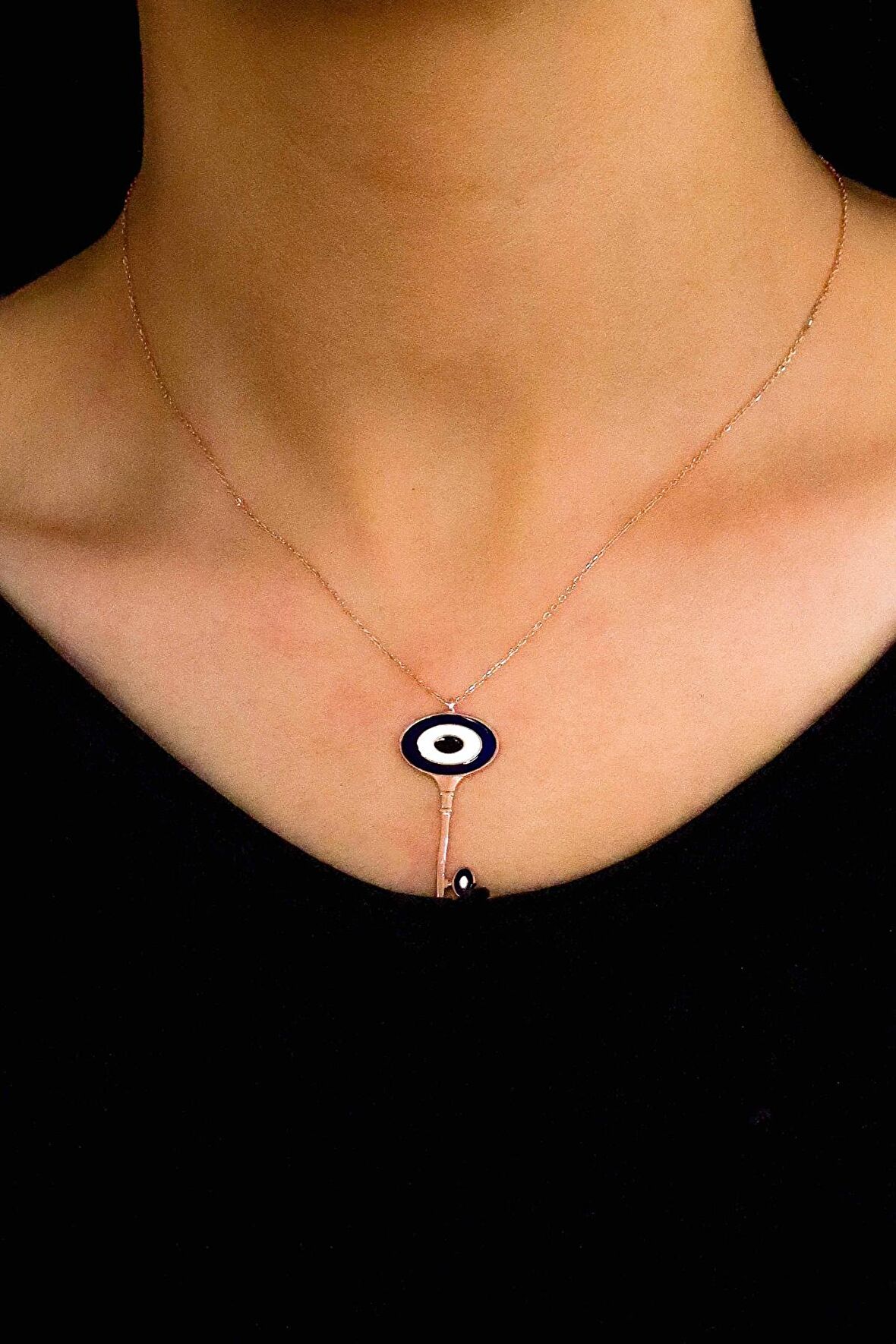 Nazarlı Anahtar Tasarım Rose Hayalet Gümüş Kolye