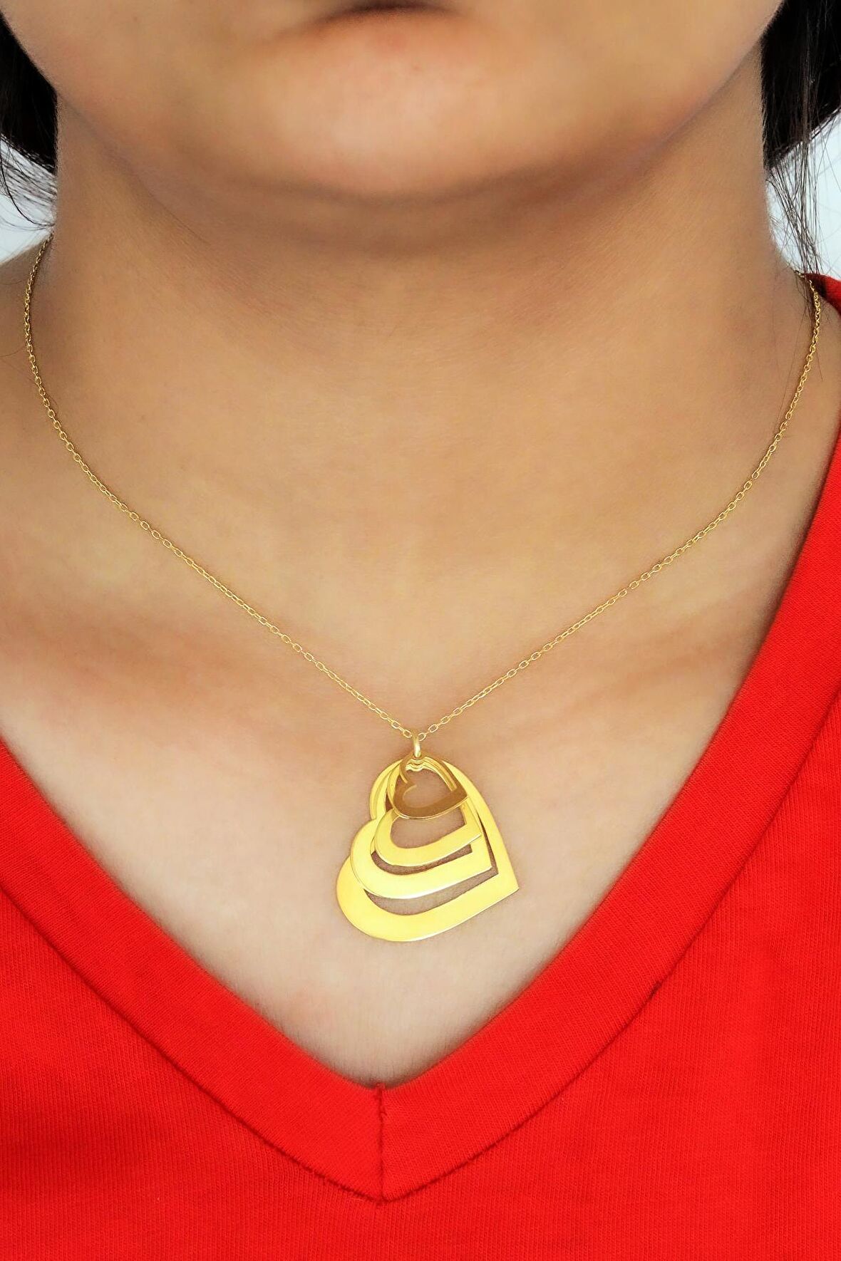 Kalp Tasarım Altın Kaplama 925 Ayar Kadın Gümüş Kolye