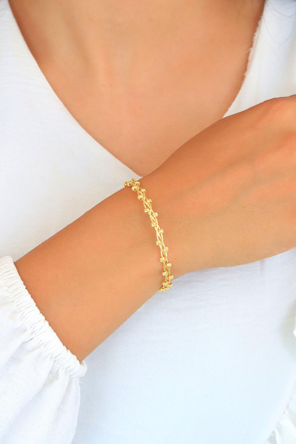 Dorika Tasarım Yaldızlı Kadın Gümüş Bileklik