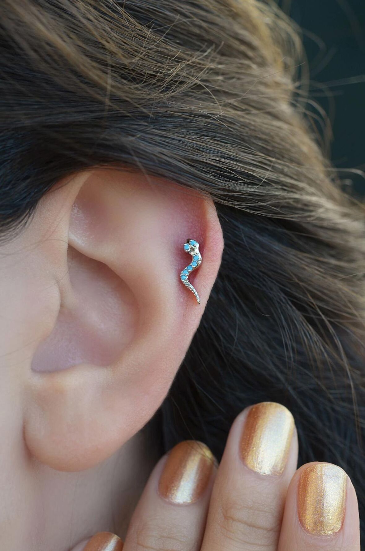 Firuze Yılan Piercing Helix Kıkırdak