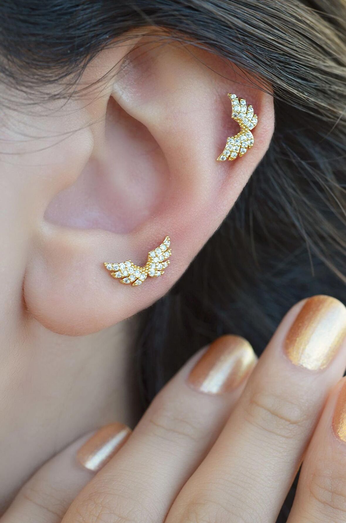 Melek Kanadı Piercing Helix Kıkırdak Gold Renkli