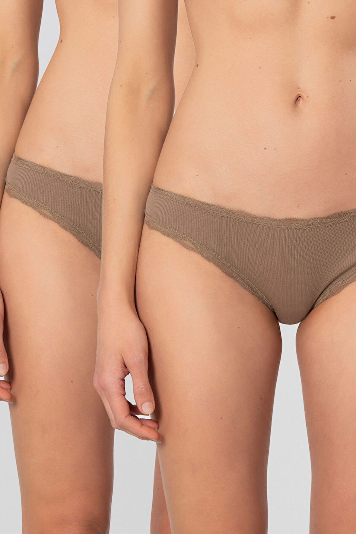 Türen Kadın Likralı Ribana Dantelli Bikini Külot 2'li Paket 928/Vizon