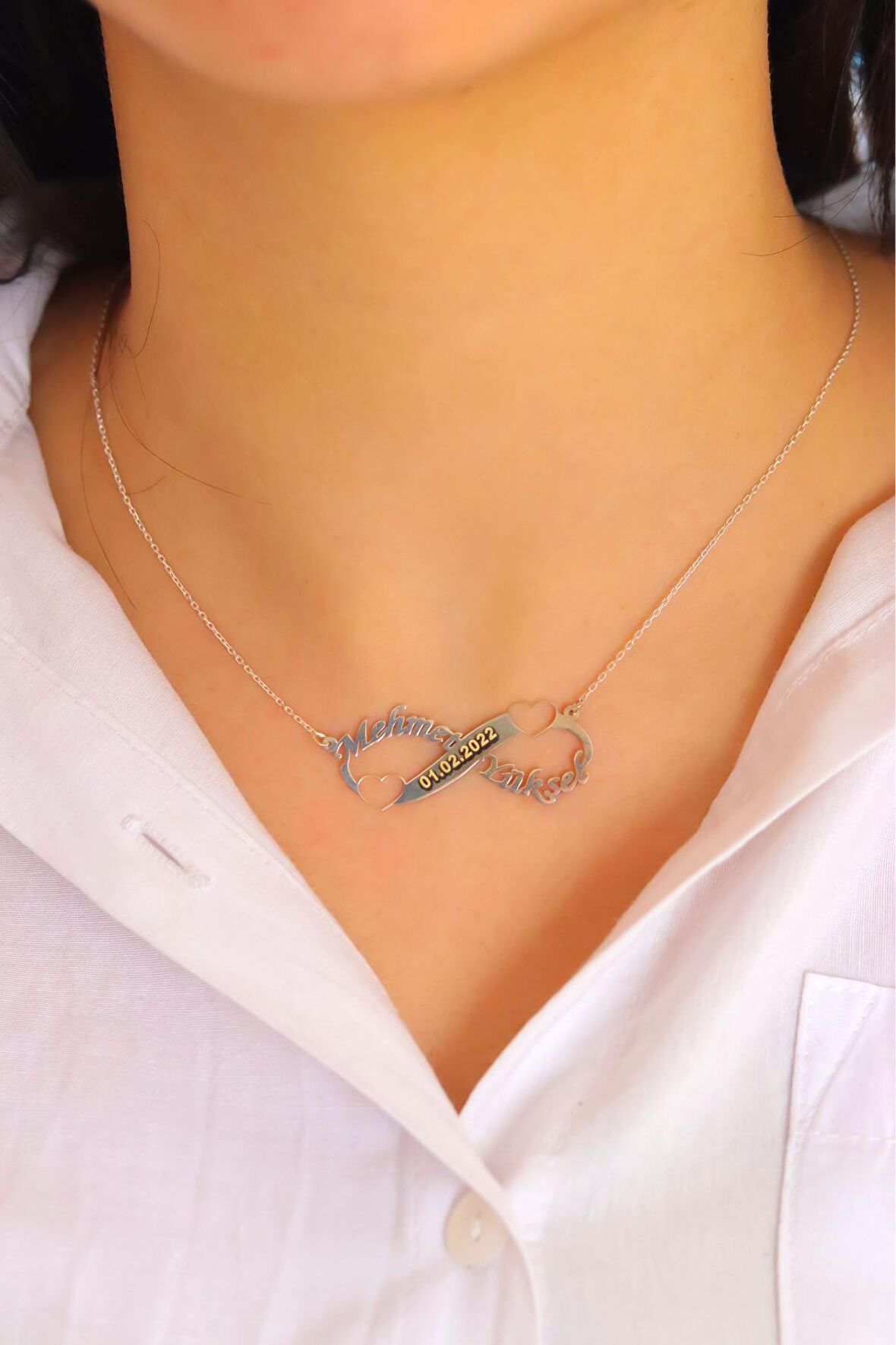 Sonsuzluk Model İsimli Kalpli Gümüş Kadın Kolye 201020380