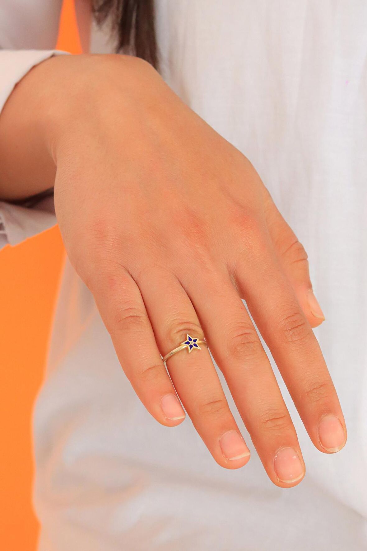 Zirkon ve Mineli Yıldız Model İnce Ayarlanabilir Kadın Gümüş Yüzük 201020533