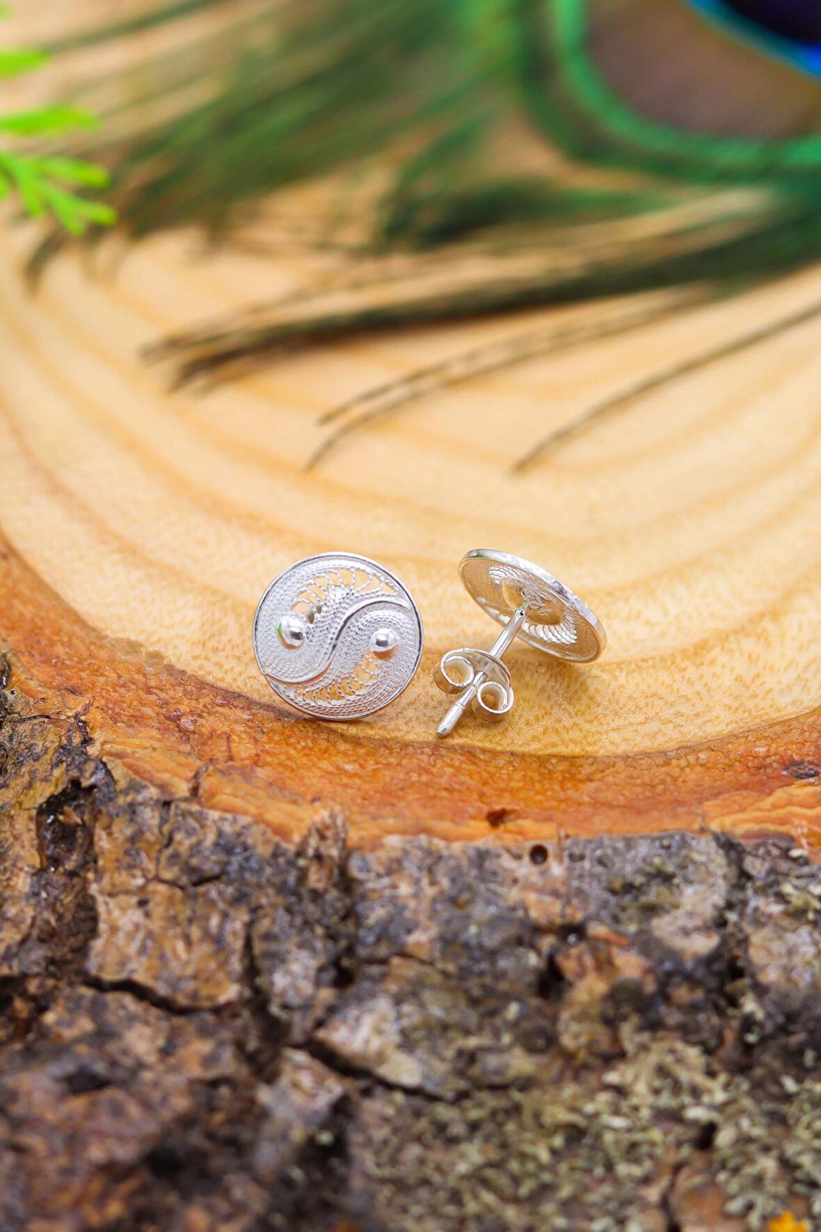 Yin Yang Model Telkari Gümüş Kadın Küpe 201020623