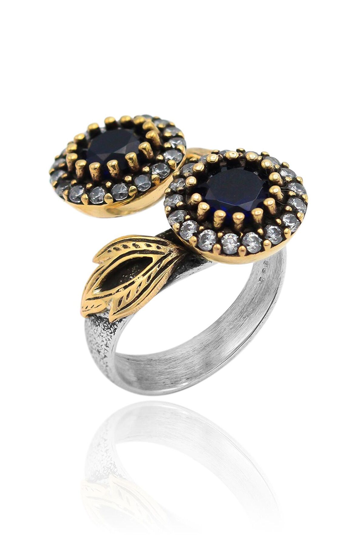 Safir ve Zirkon Taşlı Eskitilmiş El işi Gümüş Yüzük 201021089