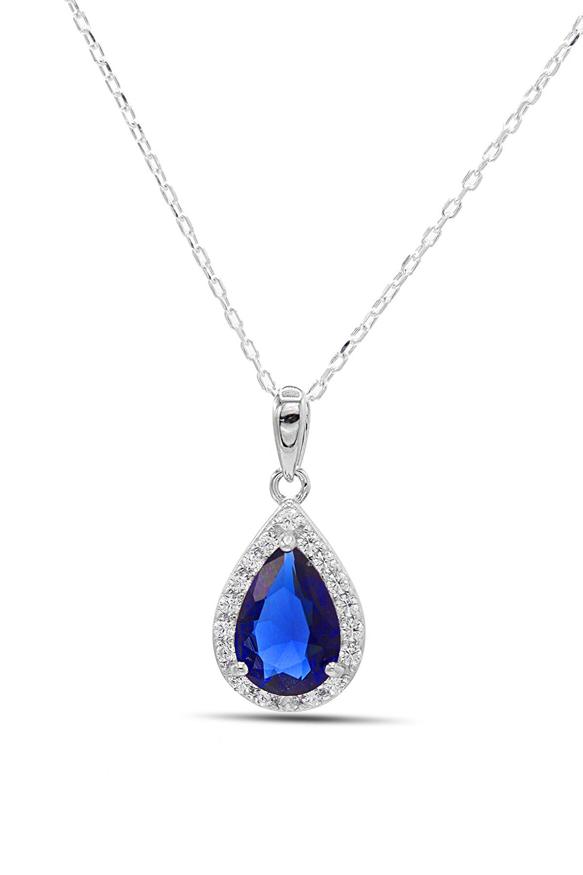 Safir ve Zirkon Taşlı 925 Ayar Gümüş Bayan Kolye 201021892