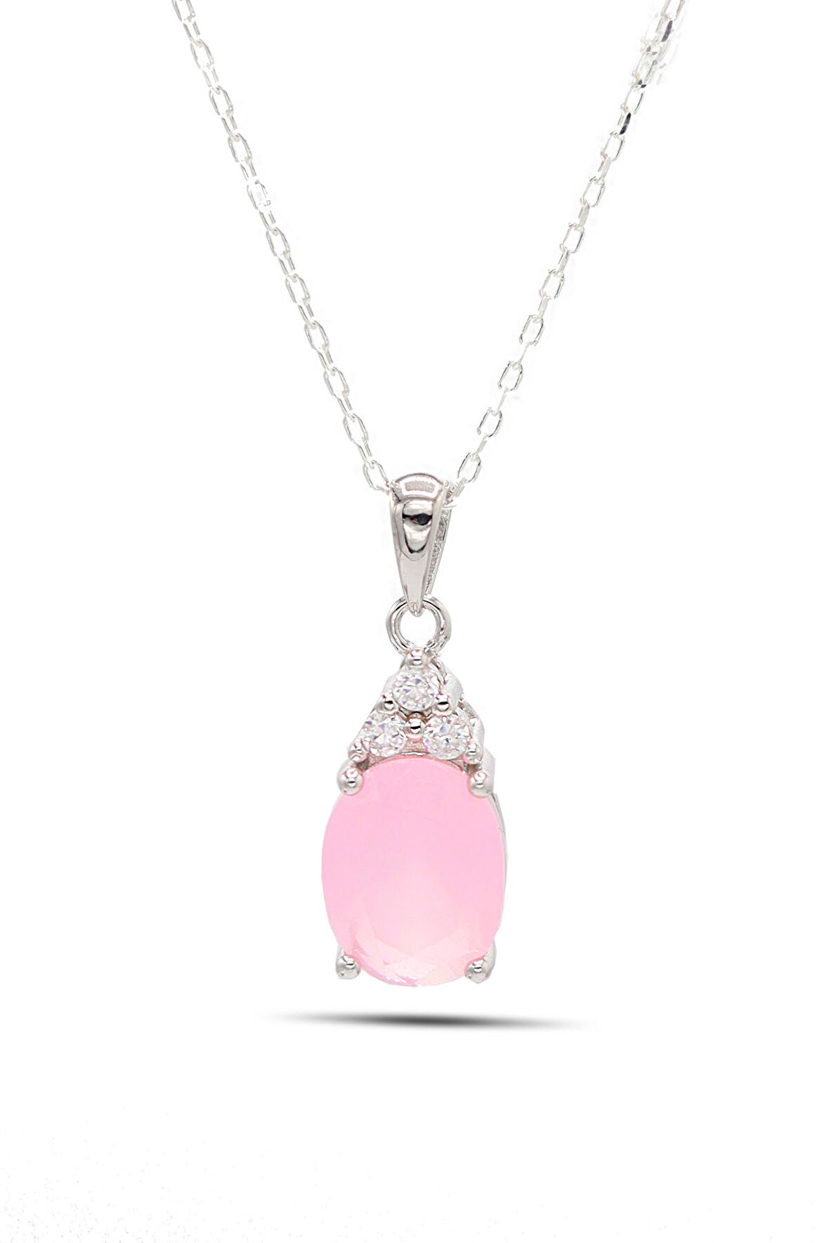Pembe Kuvars ve Zirkon Taşlı 925 Ayar Gümüş Bayan Kolye 201021903