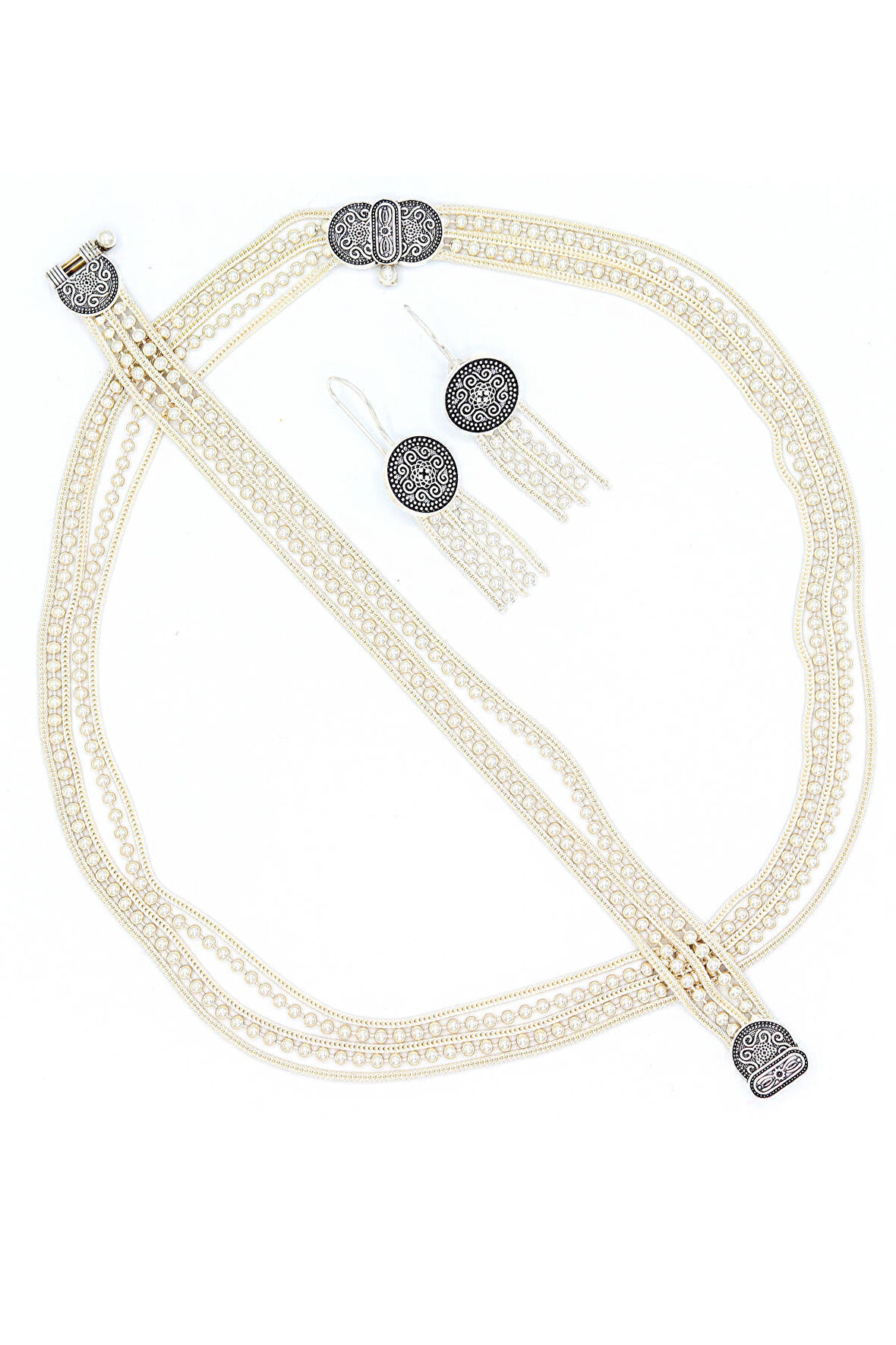 Sıralı Toplu 925 Ayar Gümüş Kadın Hasır Üçlü Set 201022603