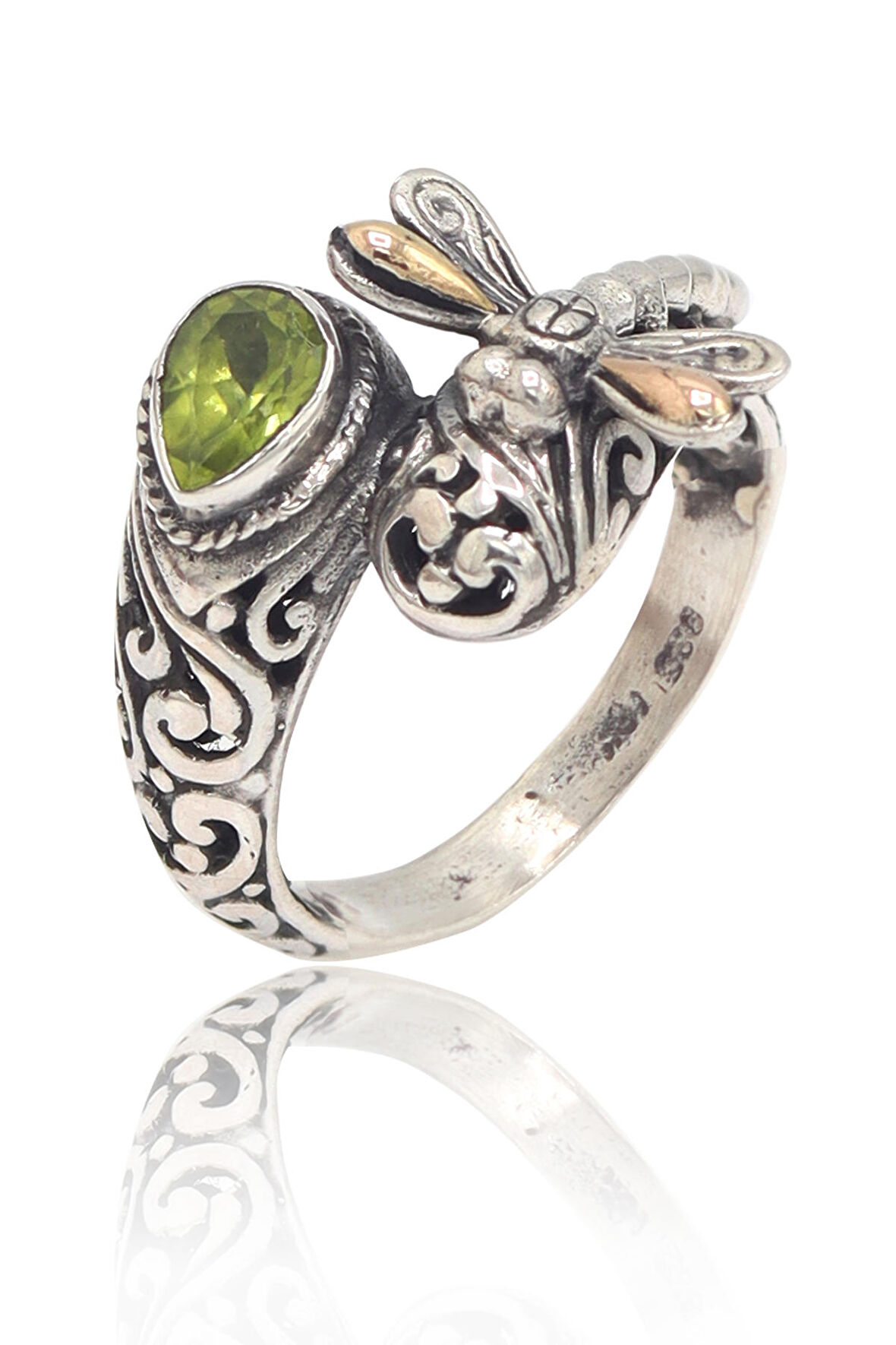 Zeberced(Peridot) Taşlı Yaldızlı El işi 925 Ayar Kadın Gümüş Yüzük 201022725