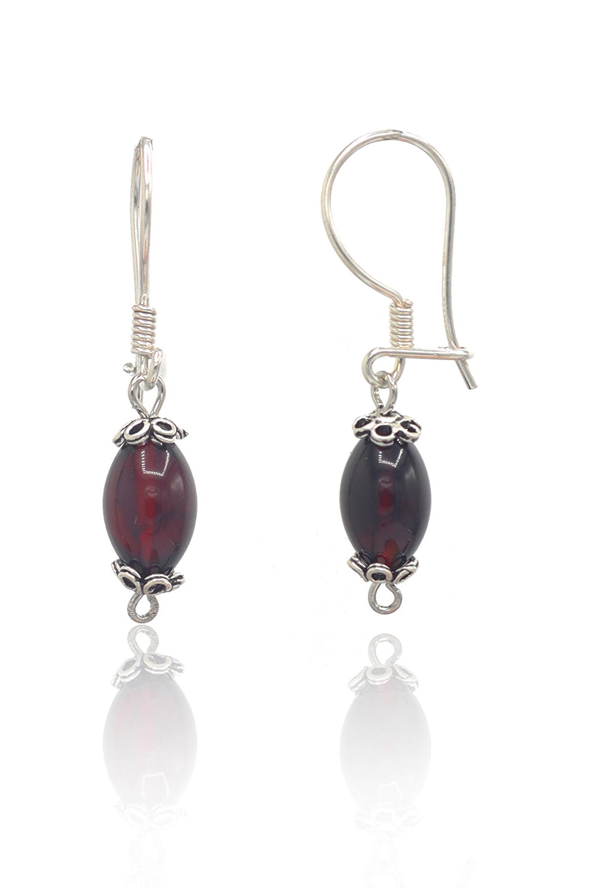 Bordo Kehribar Taşlı 925 Ayar Bayan Gümüş Küpe 201022732