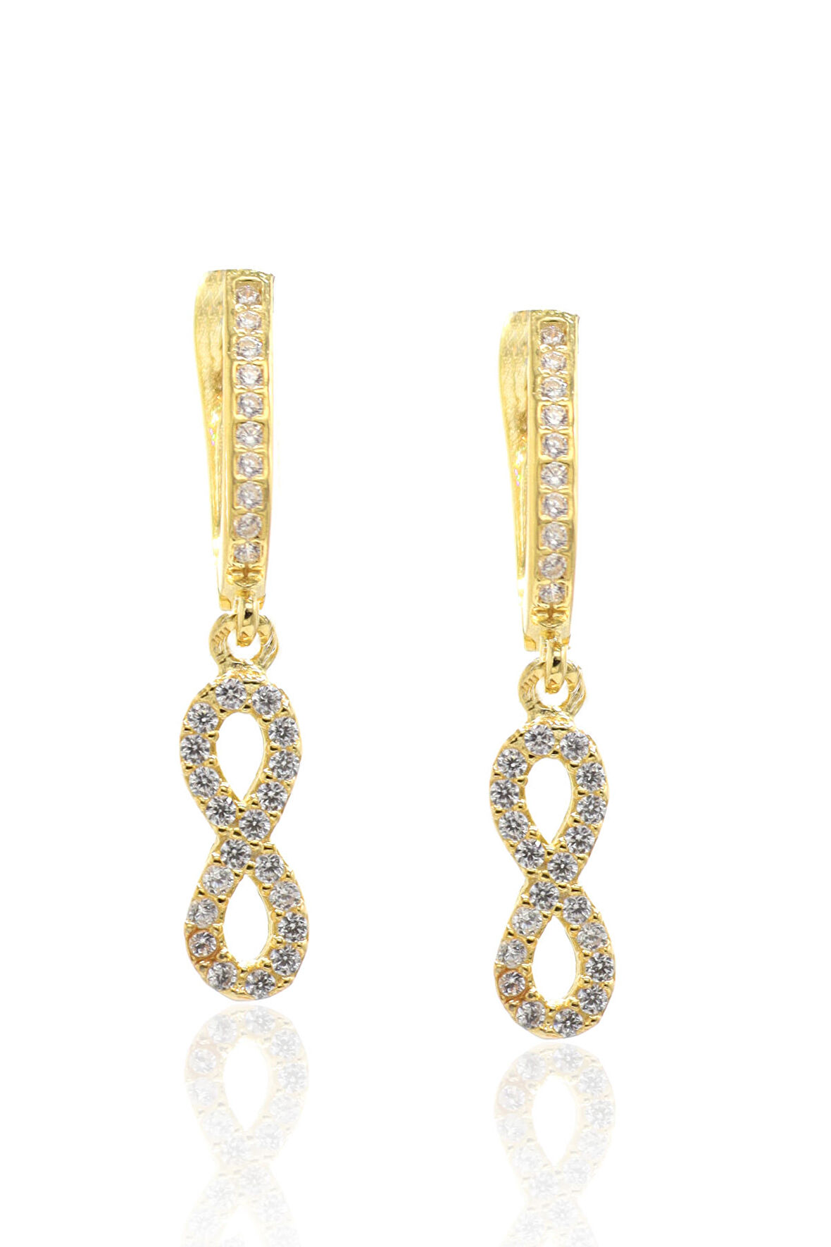 Sonsuzluk Model Zirkon Taşlı Gold Kaplama Kadın Gümüş Küpe 201022740