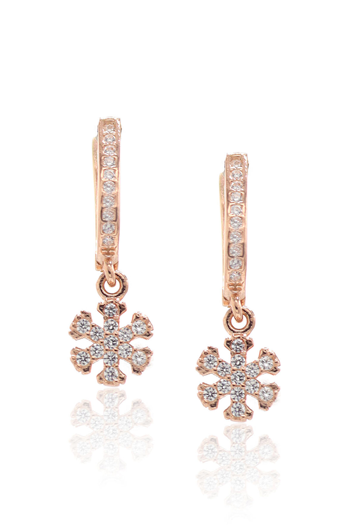 Kar Tanesi Model Zirkon Taşlı Rose Kaplama Kadın Gümüş Küpe 201022763