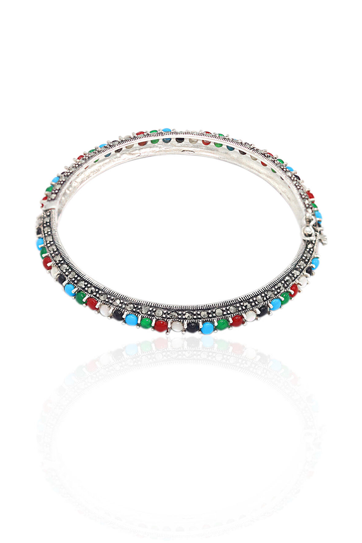 Karışık ve Markazit Taşlı Kadın Gümüş Bilezik 201022829