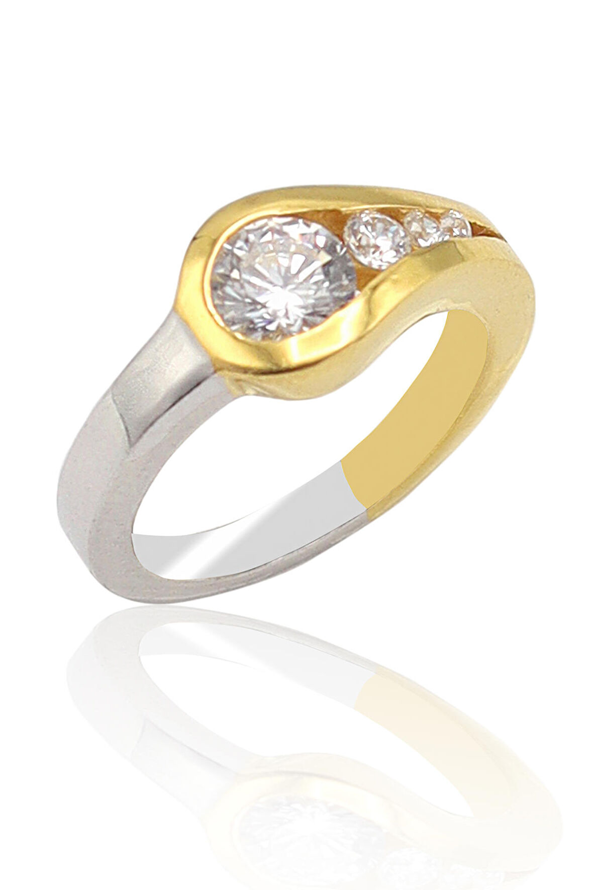 Kristal Kesim Gold Kaplama 925 Ayar Gümüş Zirkon Yüzük 201022858