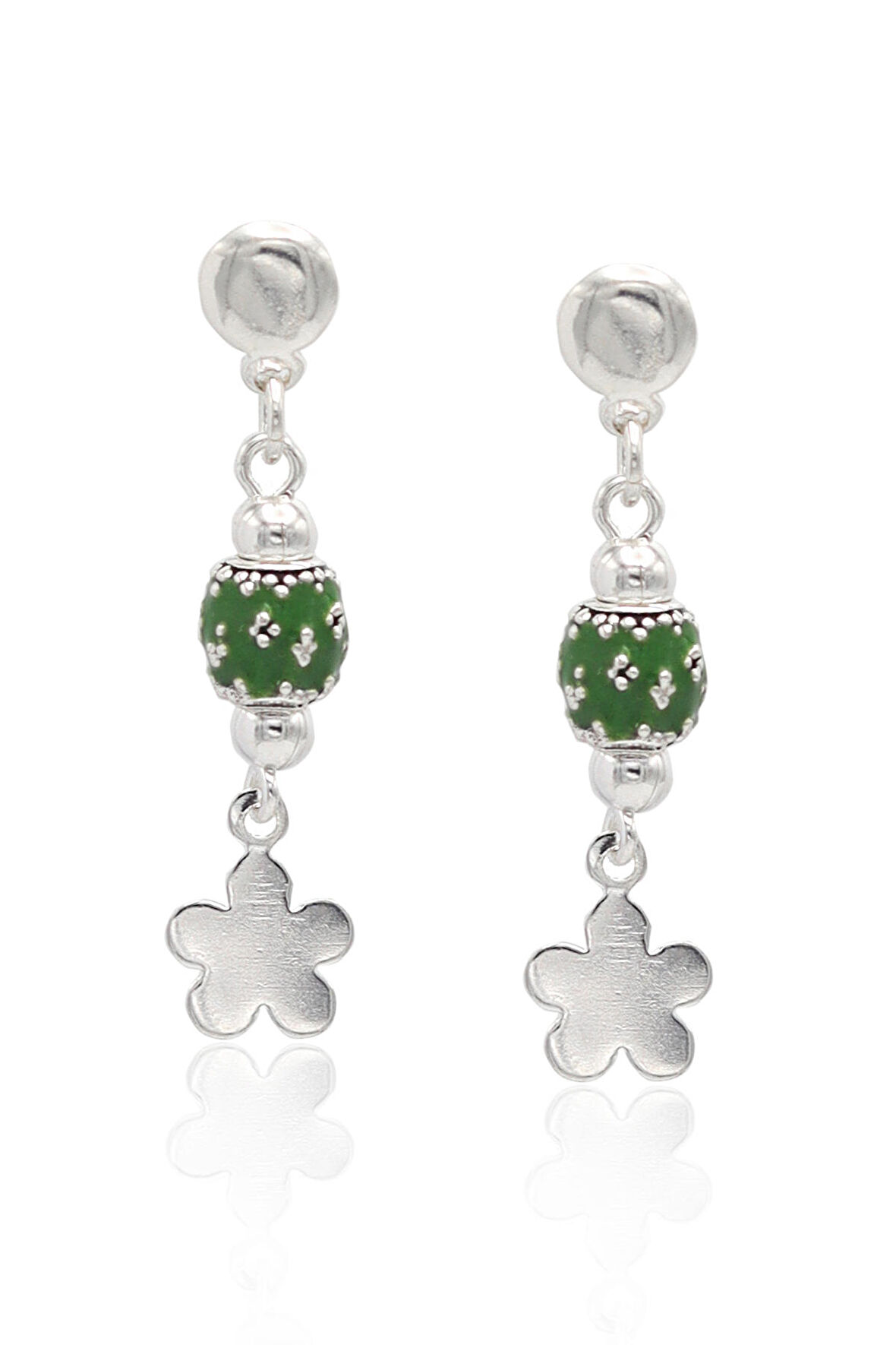 Yonca Yeşil Yöresel Desen 925 Ayar Gümüş Kadın Küpe 201022868