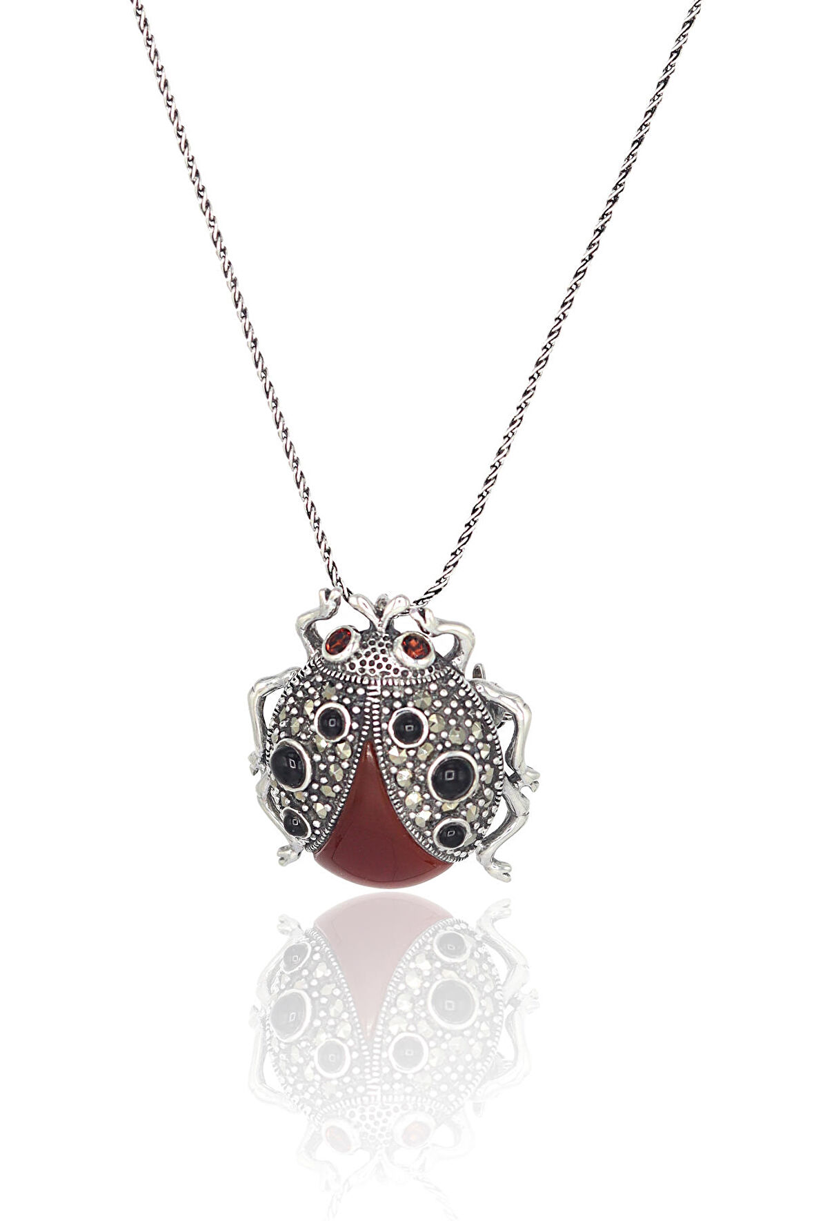 Akik ve Markazit Taşlı Gümüş Kadın Kolye ve Broş 201022878